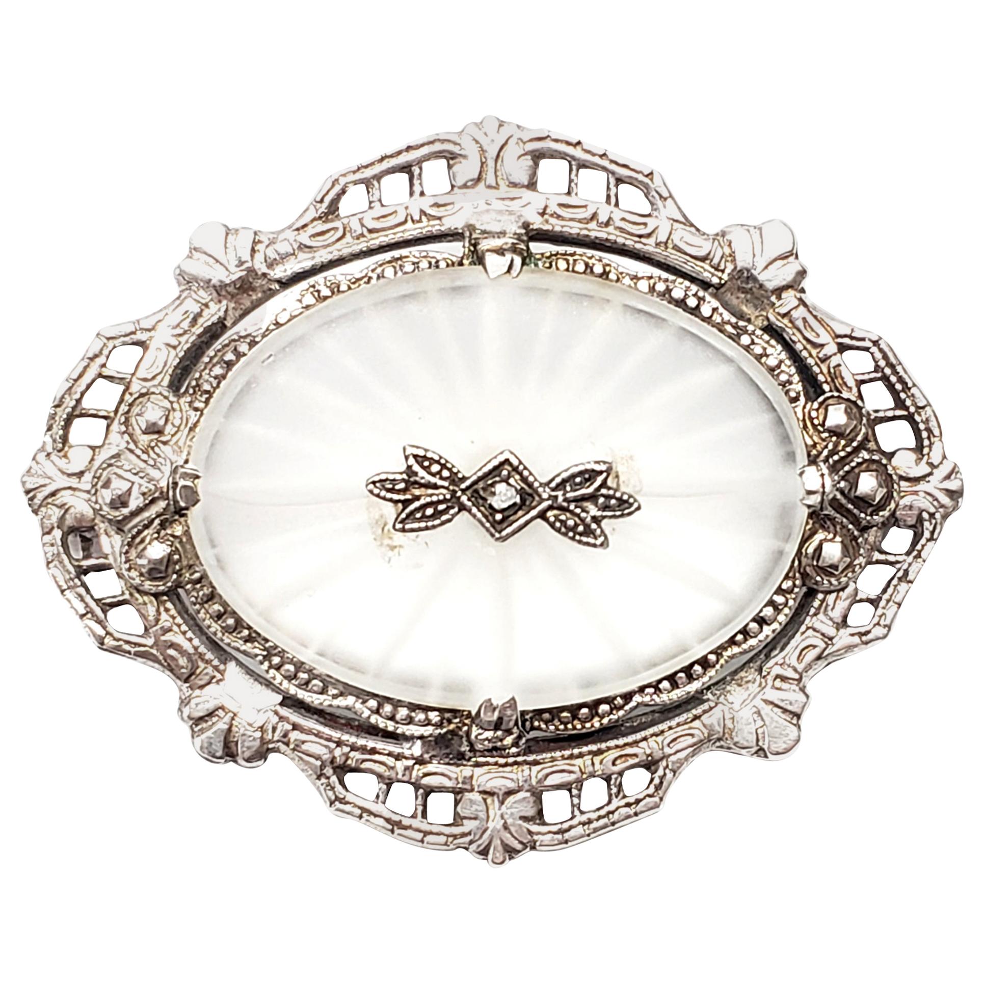 Sterling Silver Camphor Glass Diamond Pin or Brooch