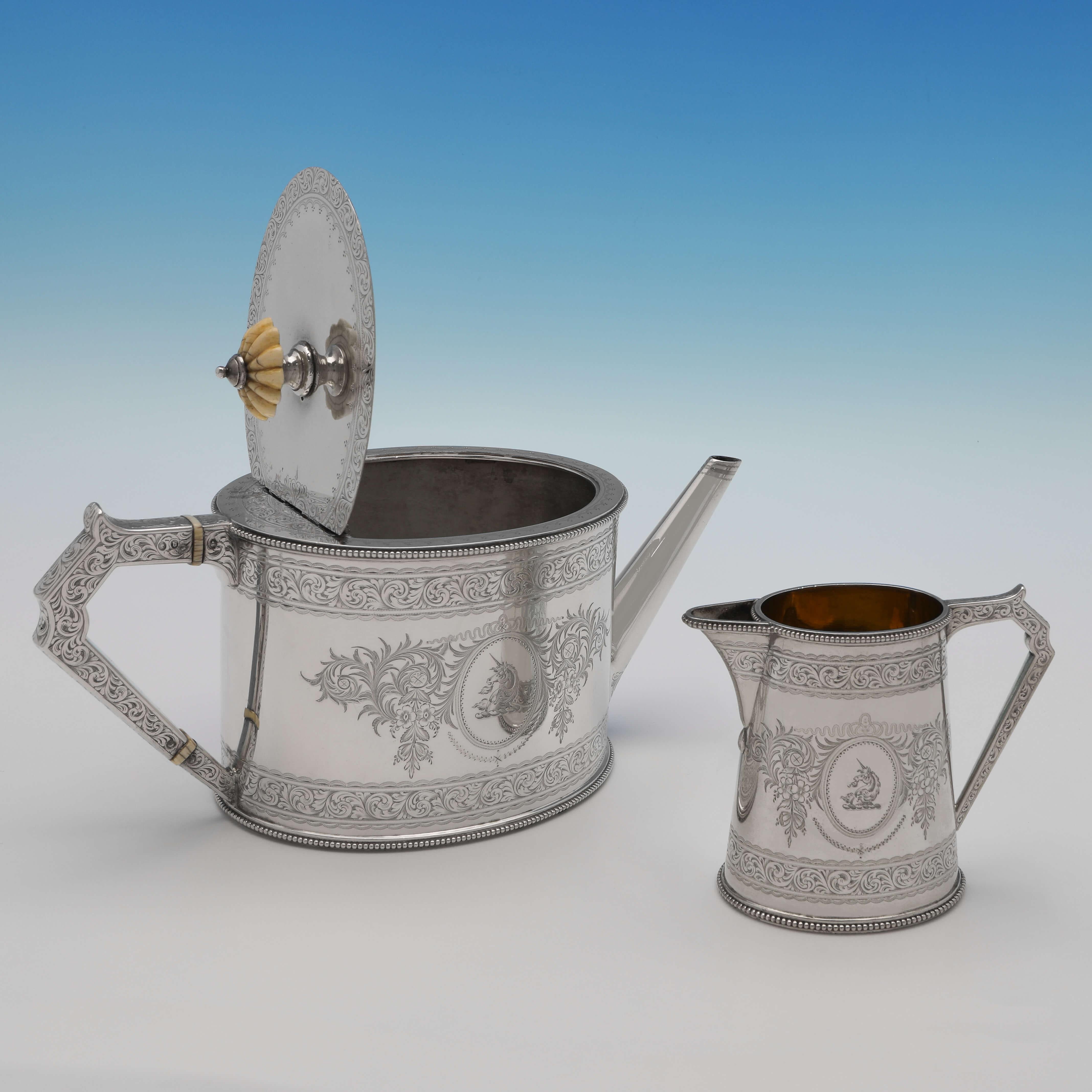 Victorian Sterling Silver 'Can Shape' 5 Piece Tea & Coffee Set, Elkington 1873 In Good Condition In London, London