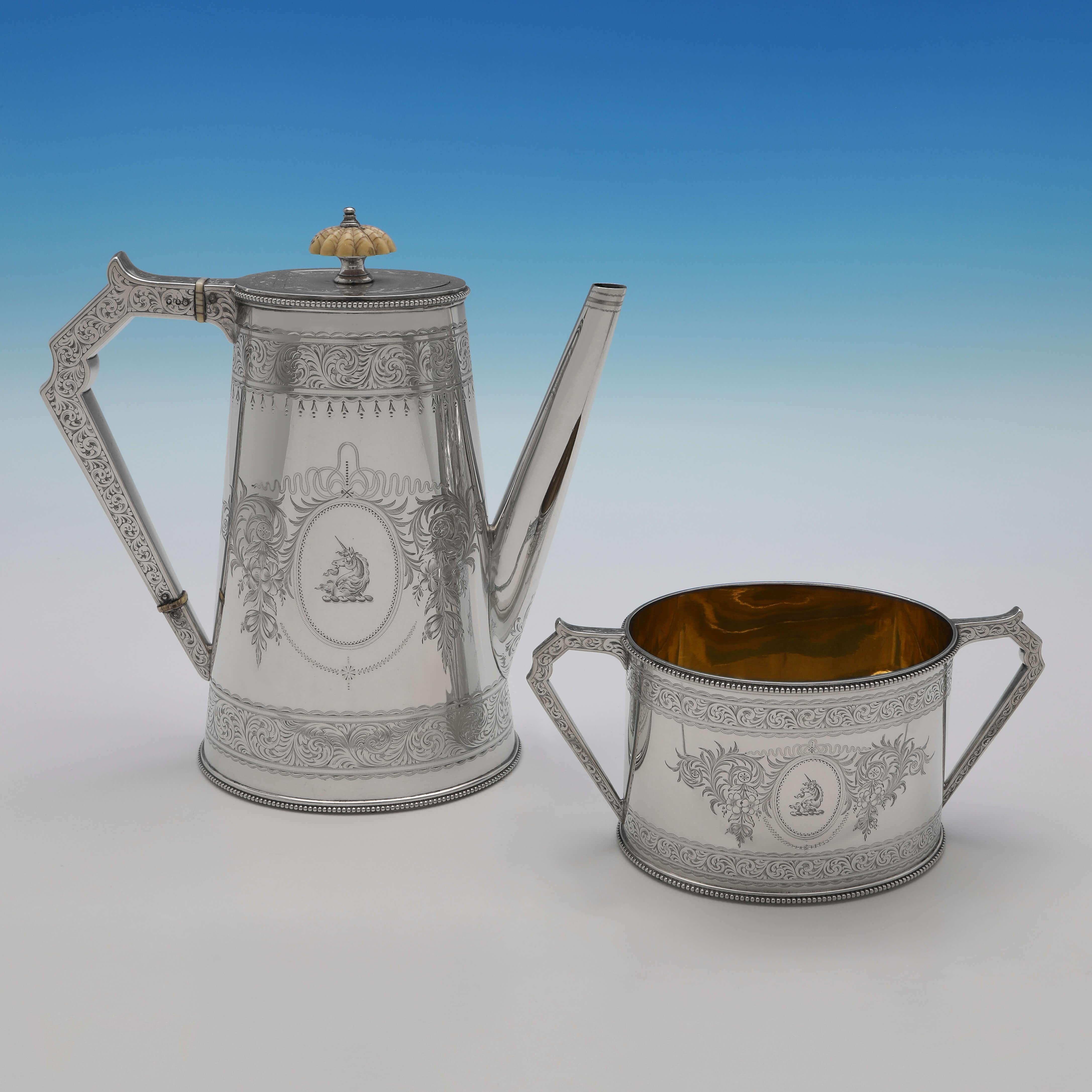 Late 19th Century Victorian Sterling Silver 'Can Shape' 5 Piece Tea & Coffee Set, Elkington 1873