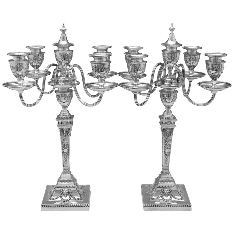 Adams Style Victorian Antique Sterling Silver Pair of Candelabra by Elkington For Sale
