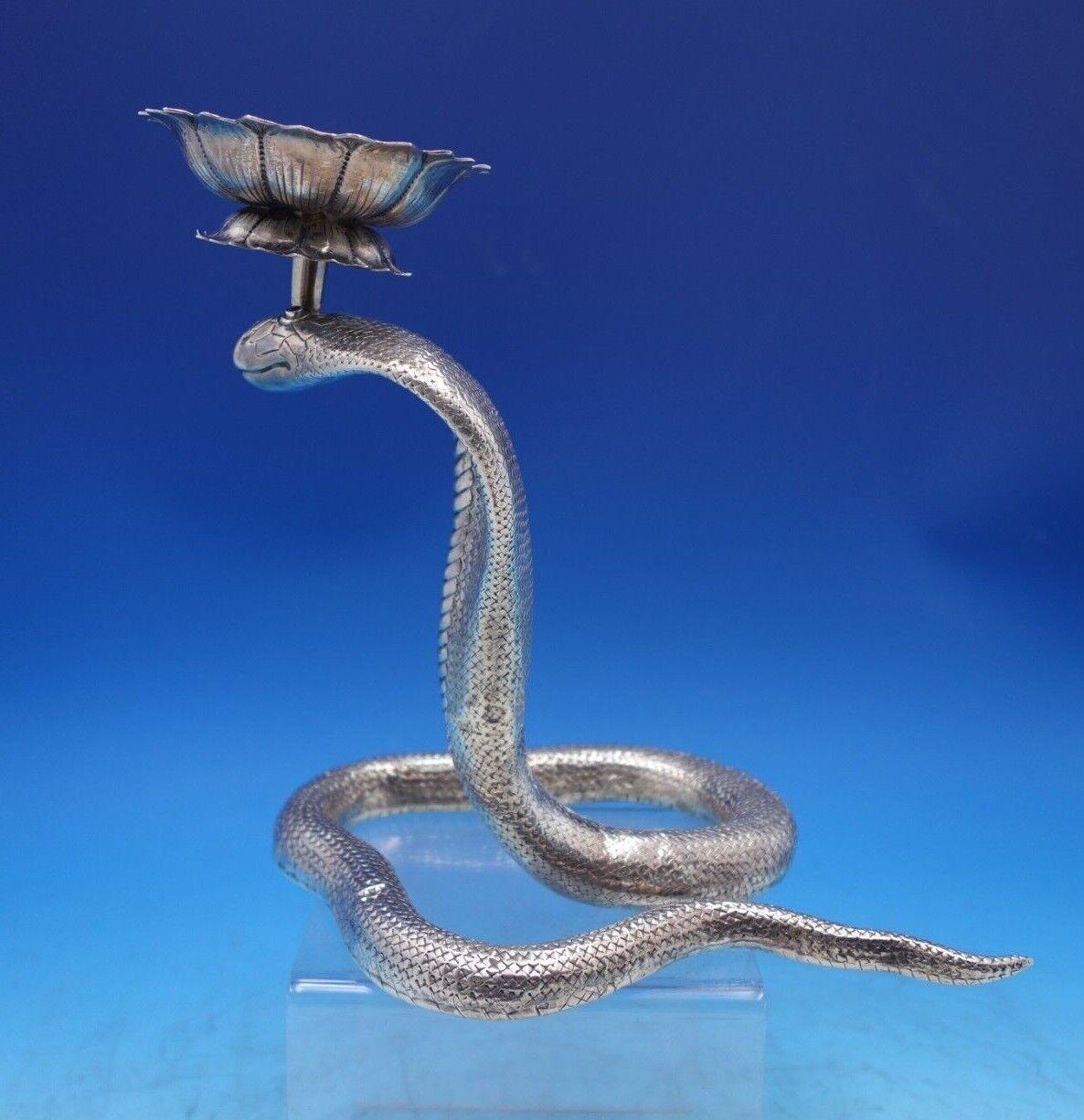 Egyptian Sterling Silver Candle Holder Cobra Design W/ Red Eyes '#6906'