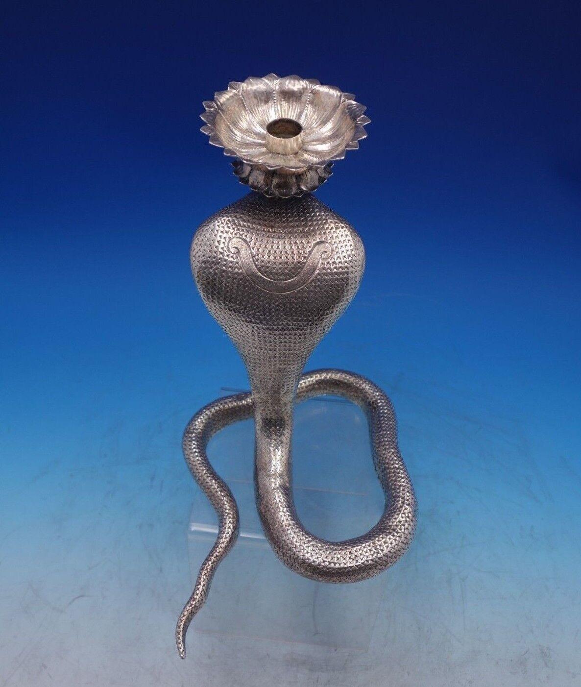 20th Century Sterling Silver Candle Holder Cobra Design W/ Red Eyes '#6906'