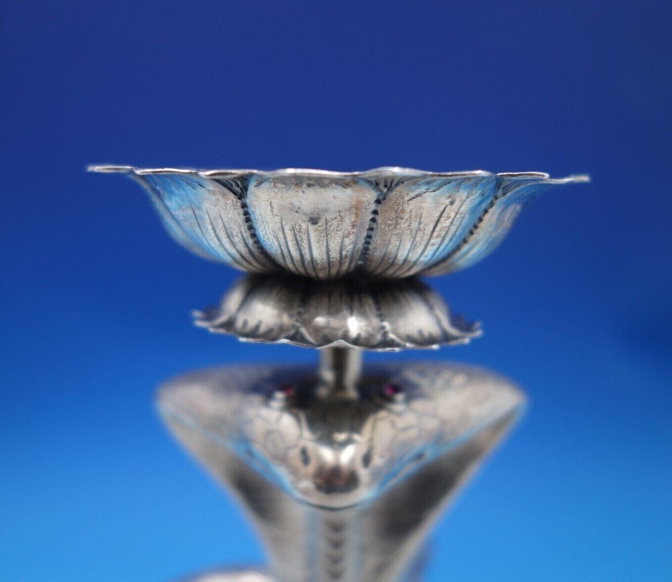 Sterling Silver Candle Holder Cobra Design W/ Red Eyes '#6906' 4