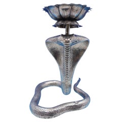 Sterling Silver Candle Holder Cobra Design W/ Red Eyes '#6906'