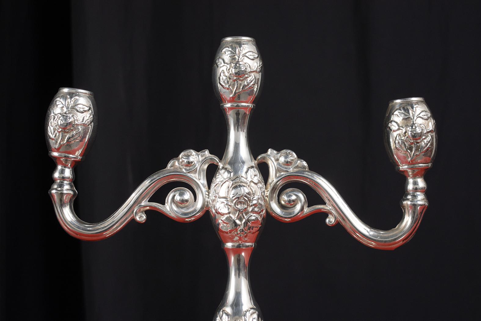 European Sterling Silver Candle Holders For Sale