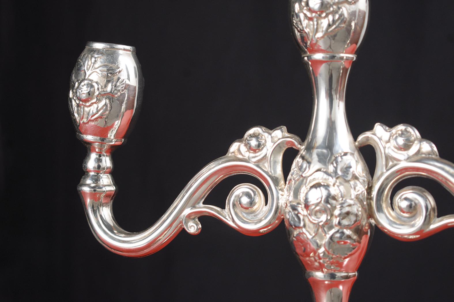 Molded Sterling Silver Candle Holders For Sale