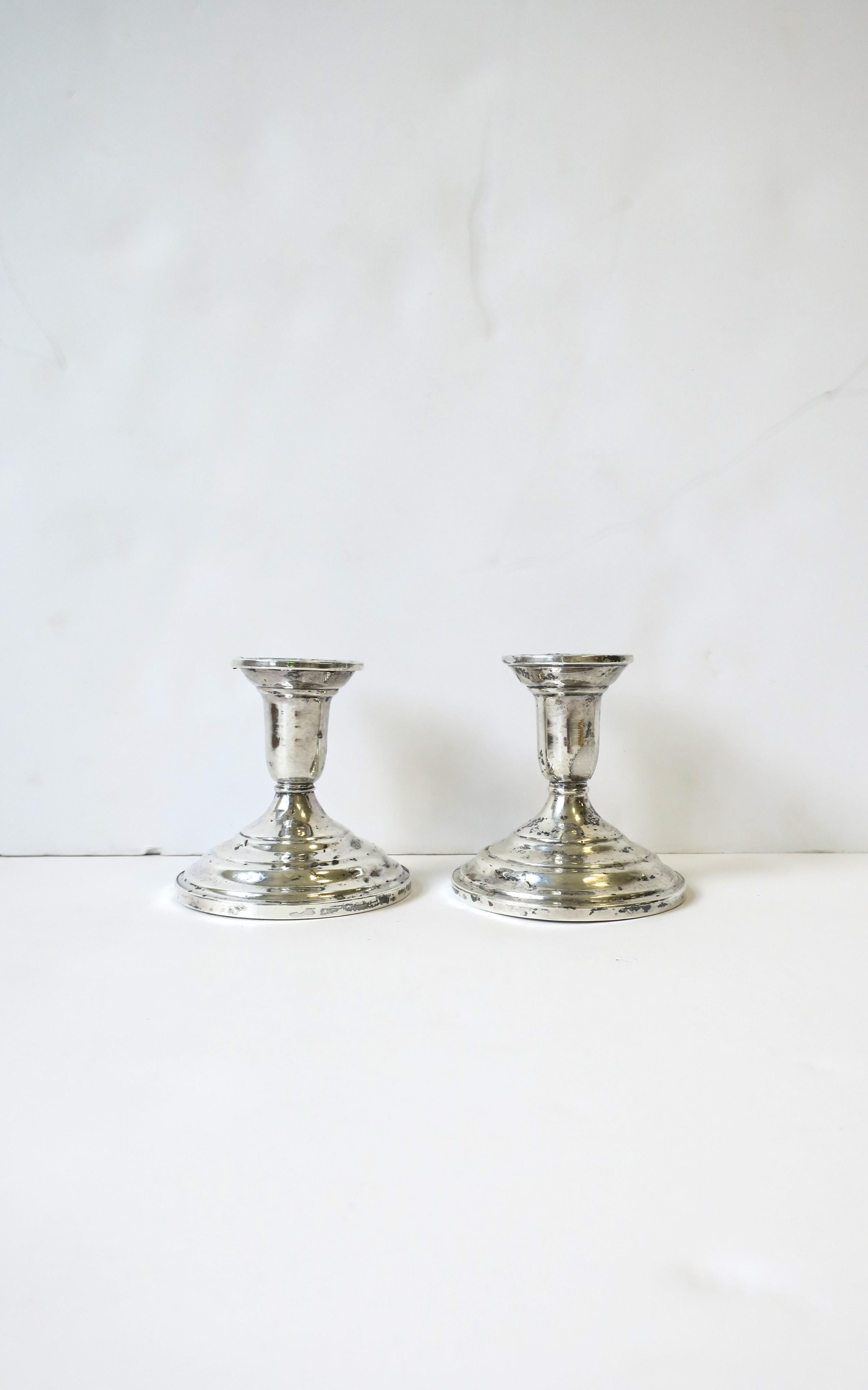 English Sterling Silver Candlesticks Candlestick Holders, Pair, circa 1960s For Sale