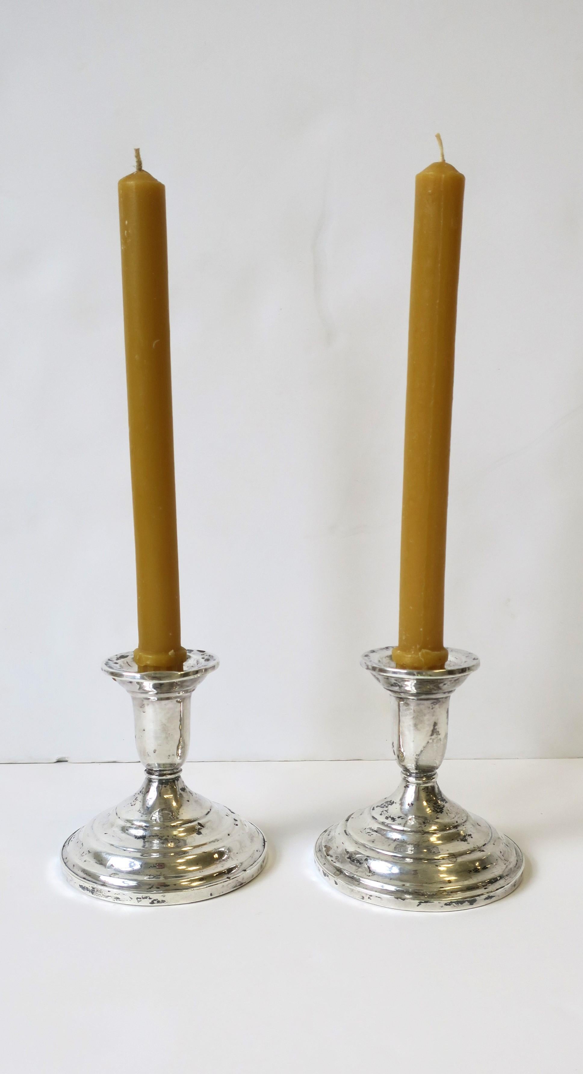 Sterling Silver Candlesticks Candlestick Holders, Pair, circa 1960s For Sale 1
