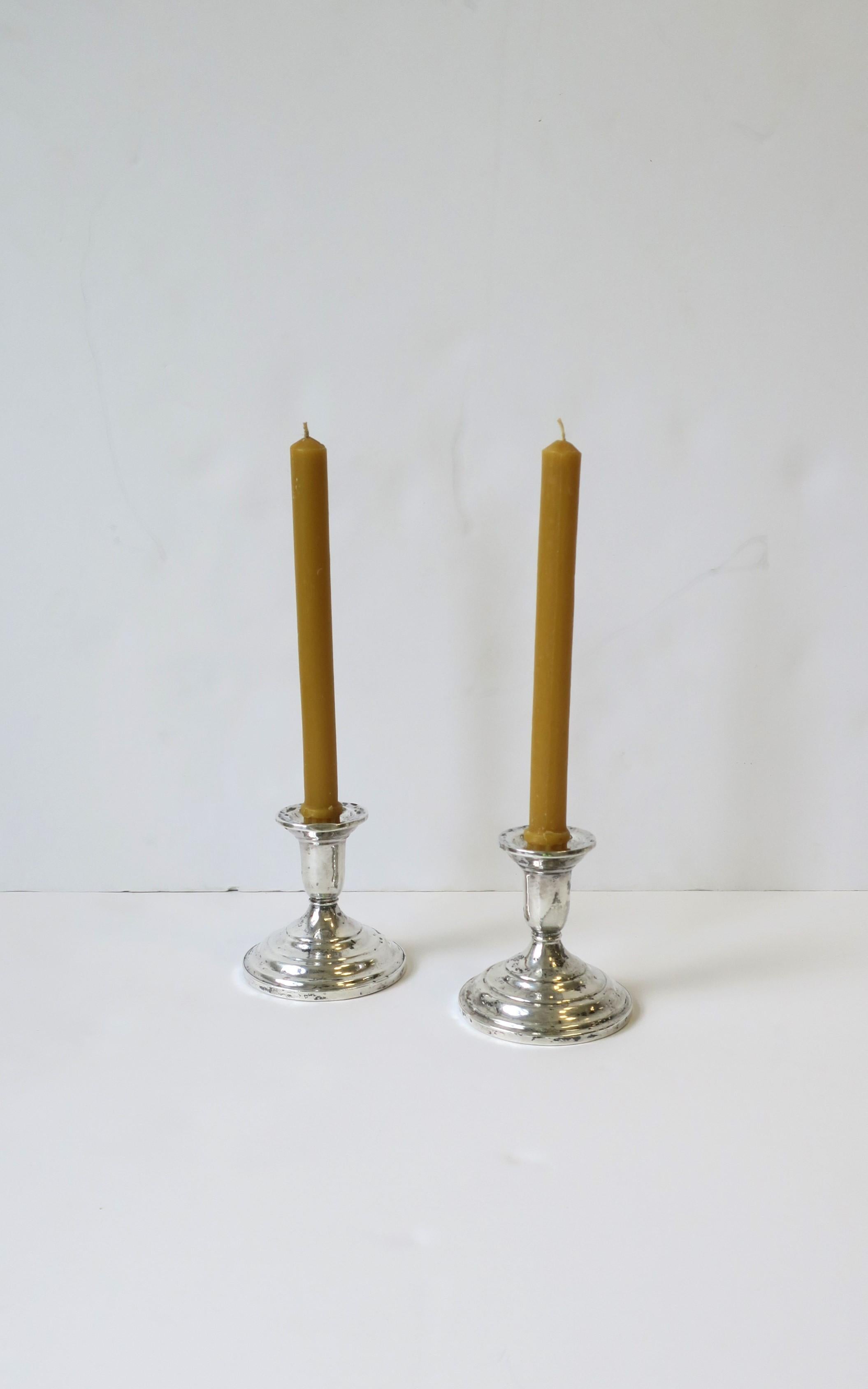 Sterling Silver Candlesticks Candlestick Holders, Pair, circa 1960s For Sale 2