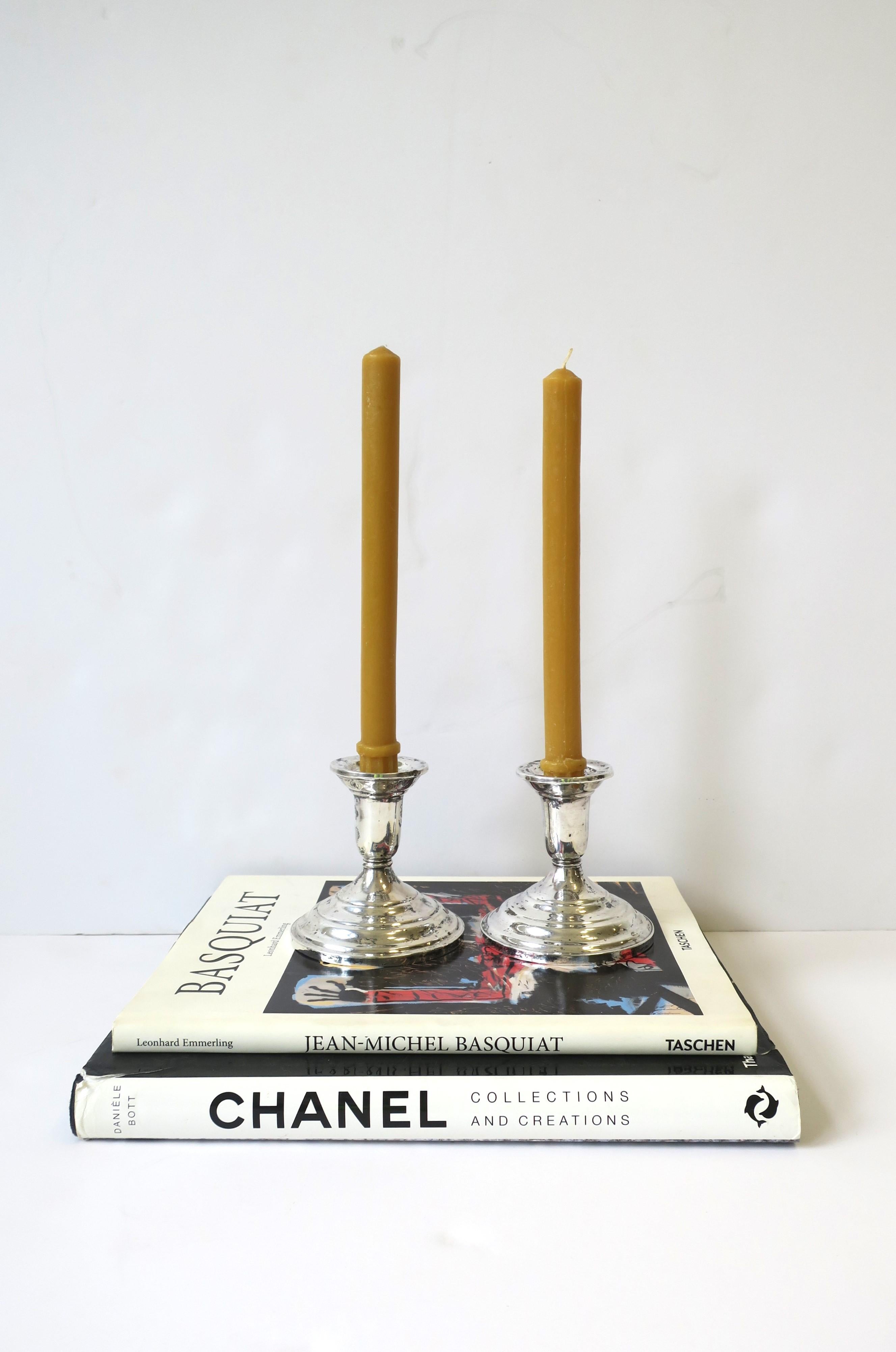 Sterling Silver Candlesticks Candlestick Holders, Pair, circa 1960s For Sale 3