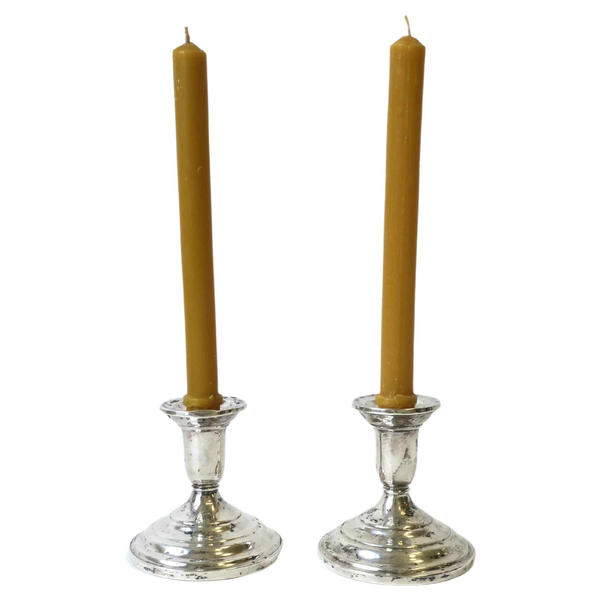 Sterling Silver Candlesticks Candlestick Holders, Pair, circa 1960s
