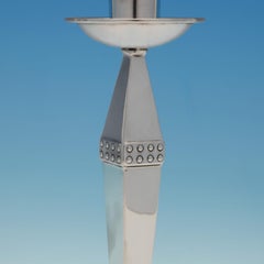 Arts & Crafts Period Sterling Silver Candlesticks With Rivet Detailing from 1904