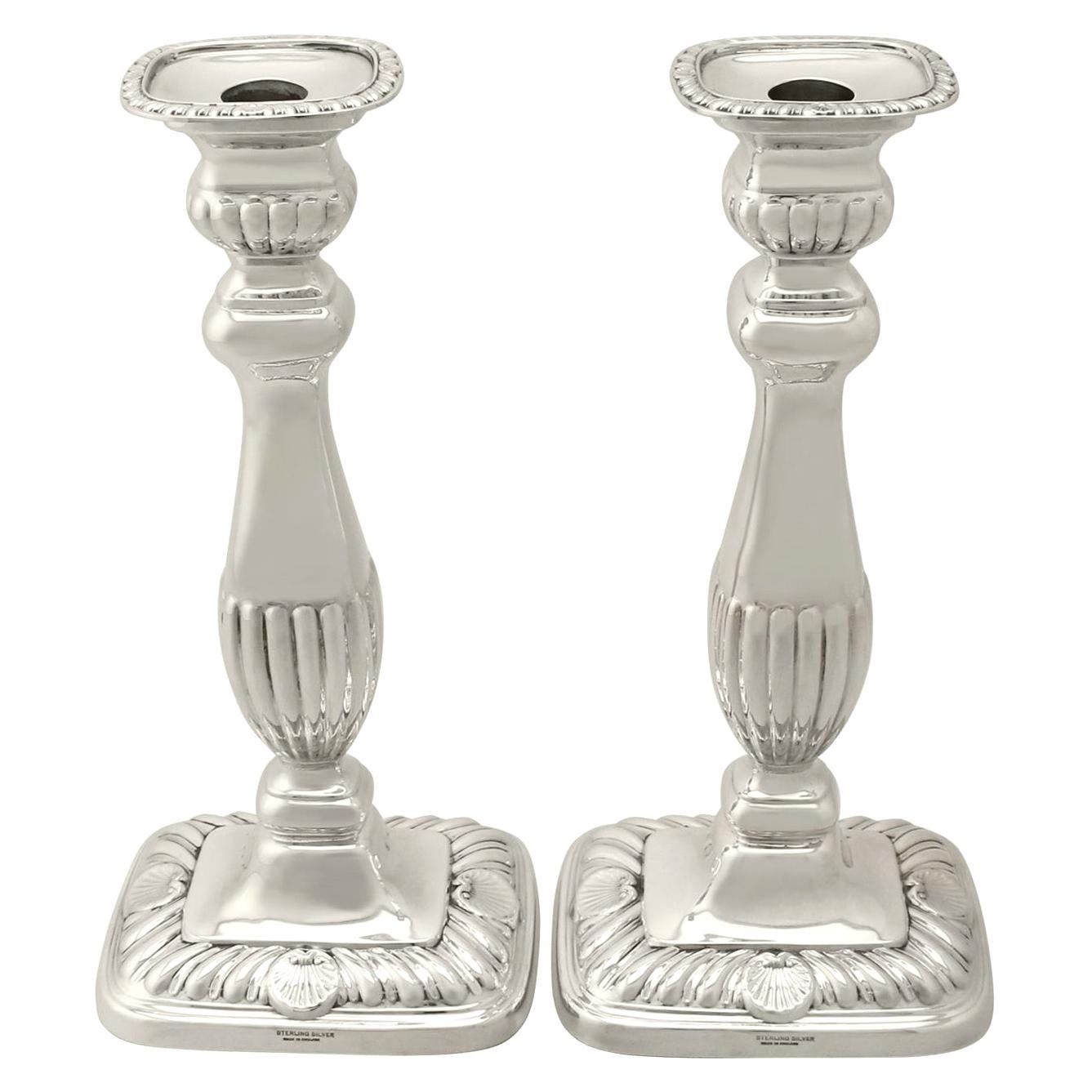 An exceptional, fine and impressive pair of vintage George VI English sterling silver candlesticks made in the Regency style, an addition to our ornamental silverware collection

These exceptional vintage George VI sterling silver candlesticks