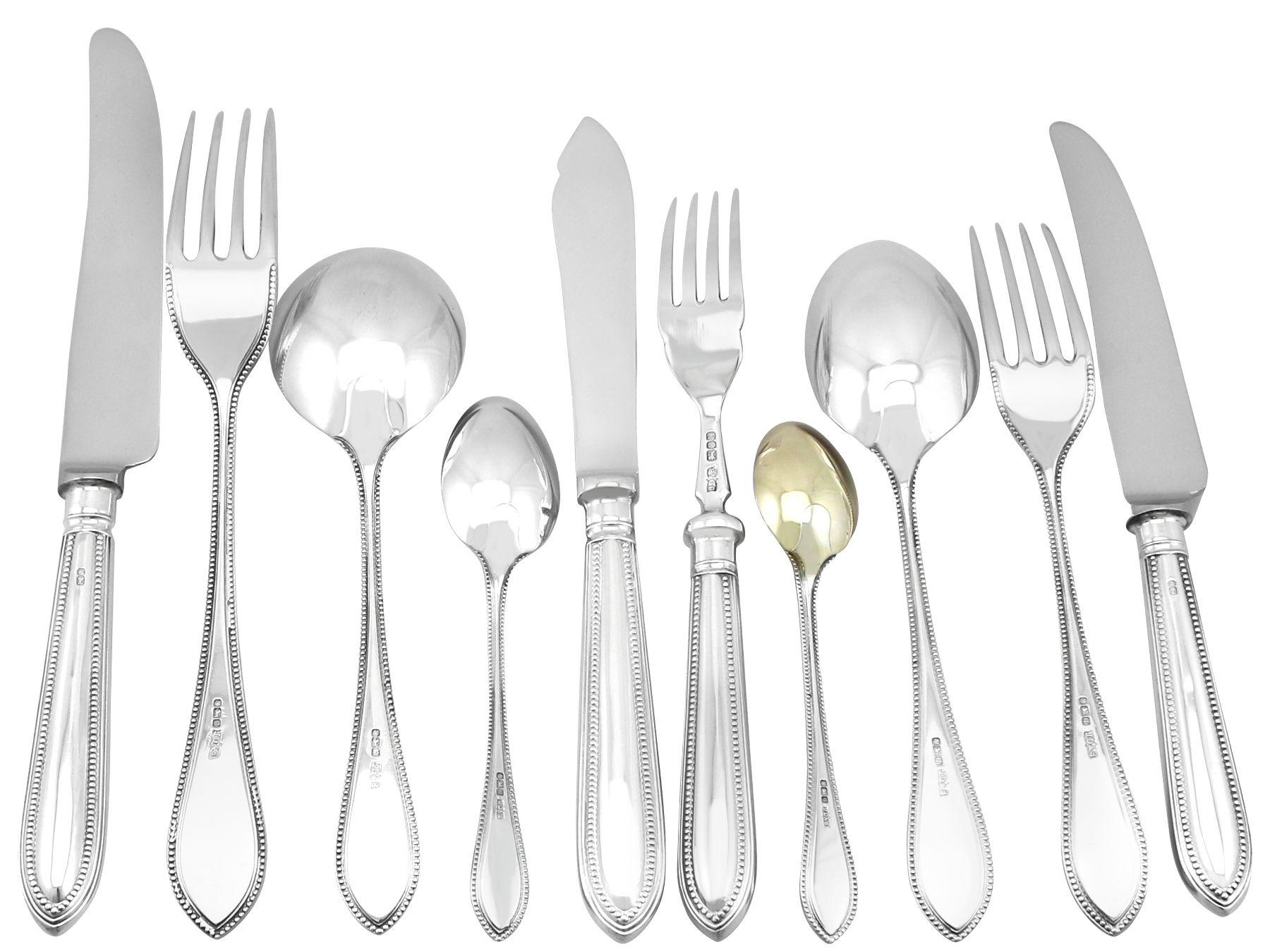 British Sterling Silver Canteen of Cutlery for Eight Persons