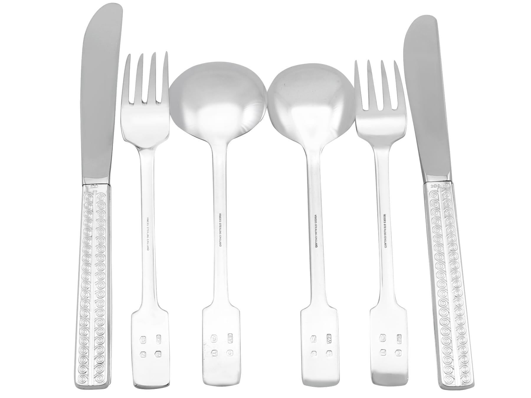 An exceptional, fine and impressive vintage English straight sterling silver flatware service for twelve persons, designed by Gerald Benney; an addition to our canteen of cutlery collection

The pieces of this exceptional vintage sterling silver