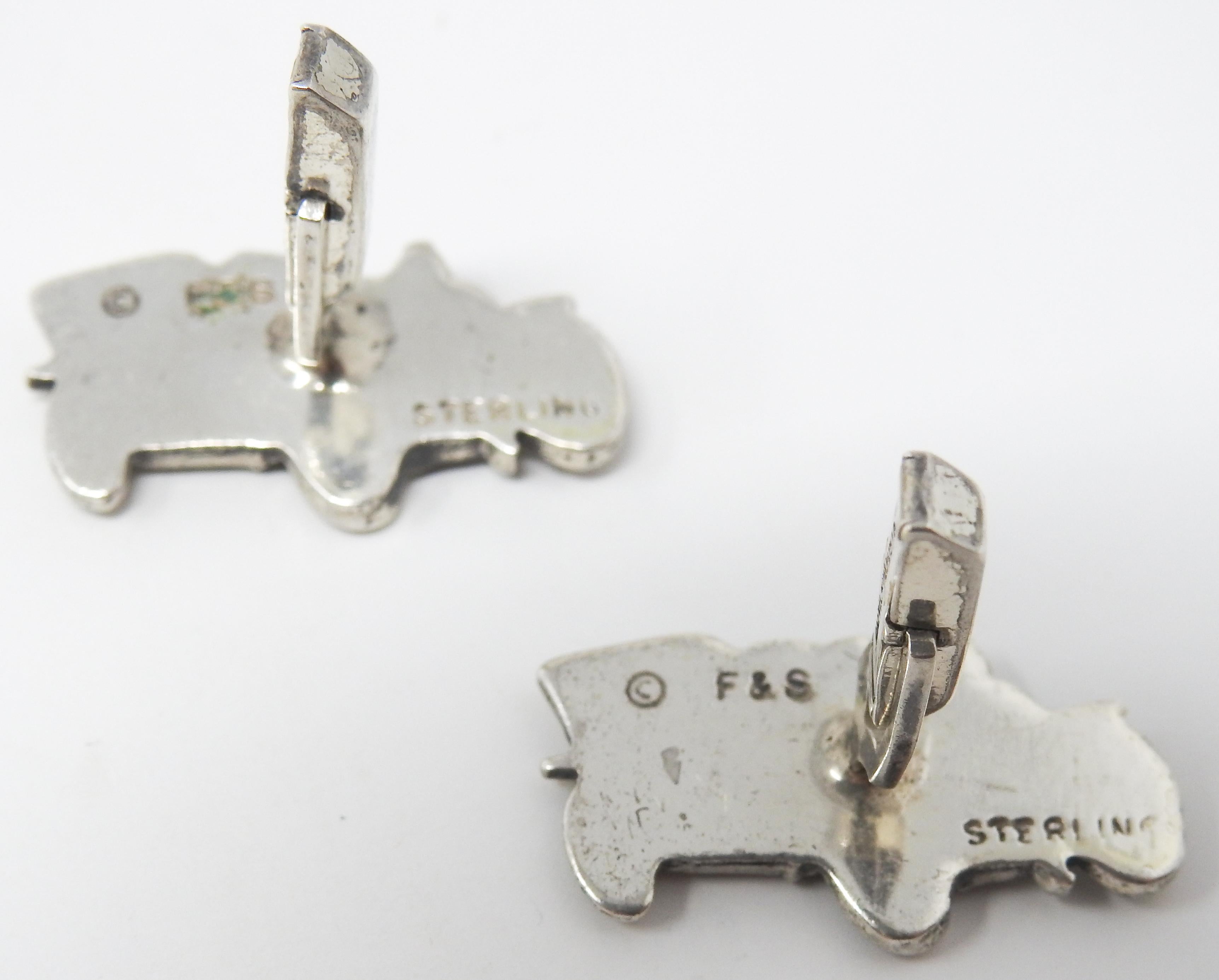 Sterling Silver Car Cufflinks In Fair Condition For Sale In Cookeville, TN