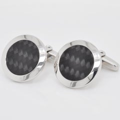 Sterling Silver Carbon Guilloché Enamel Cufflinks