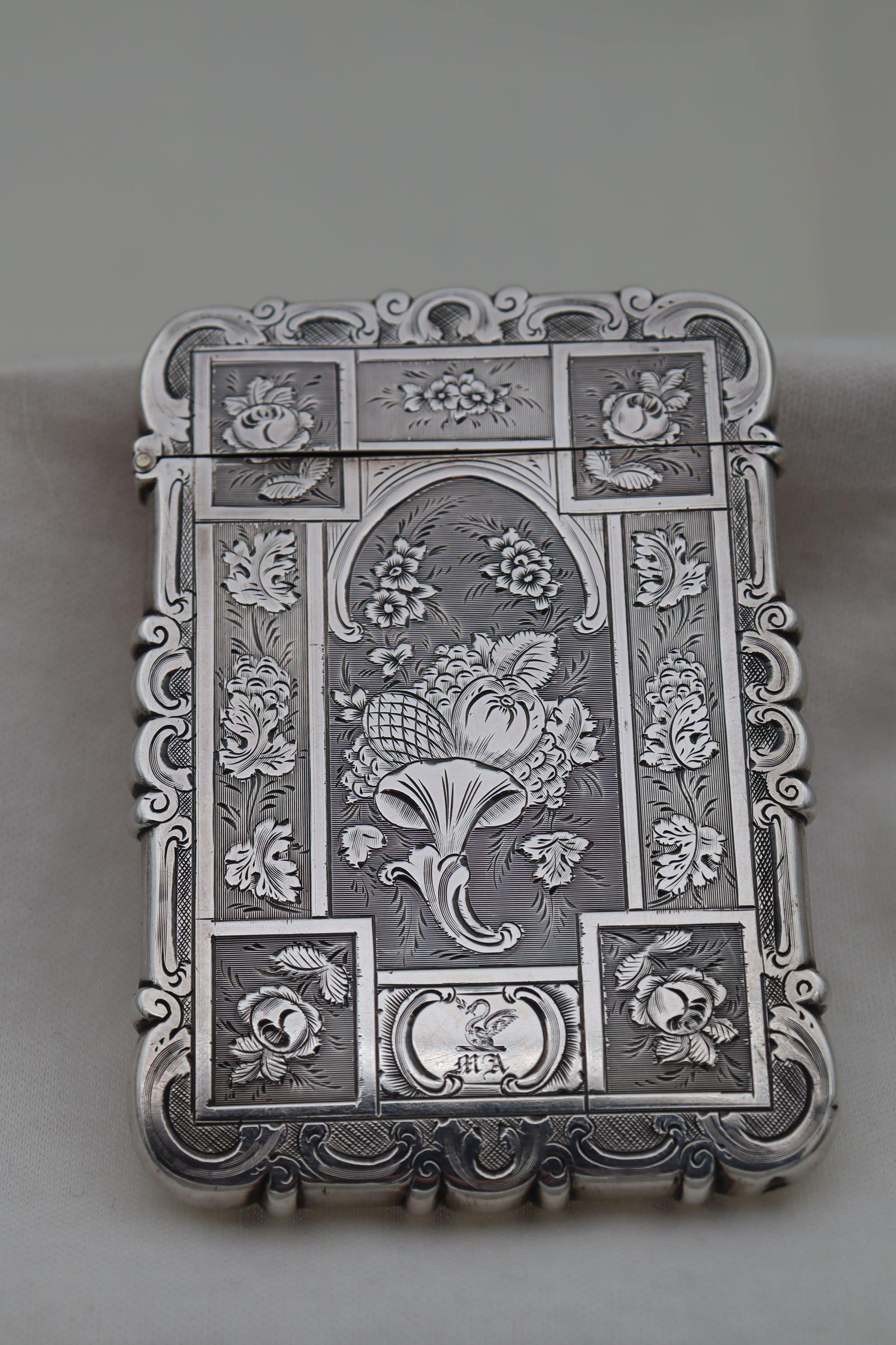 Sterling Silver Card Case by Edward Smith of Birmingham 1854 In Good Condition In East Geelong, VIC