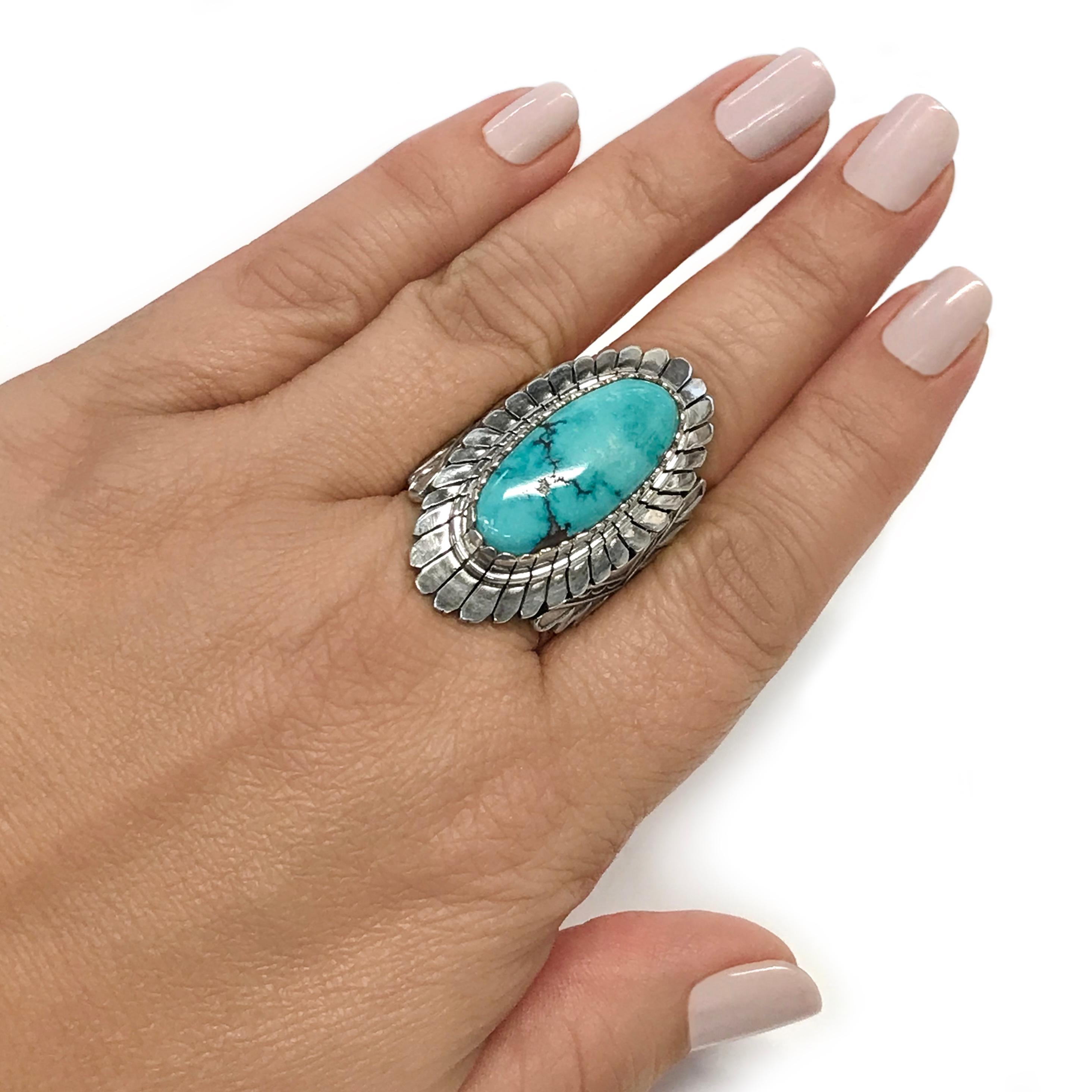 Native American Sterling Silver Carico Lake Turquoise Ring