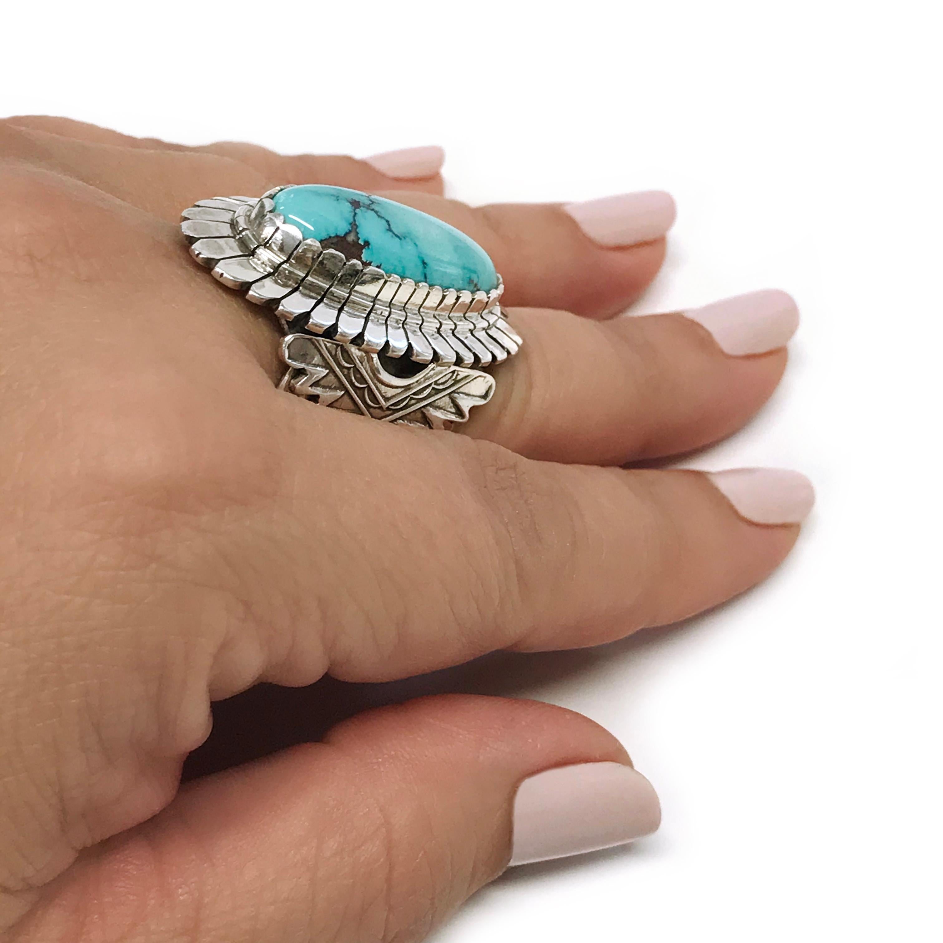 Cabochon Sterling Silver Carico Lake Turquoise Ring