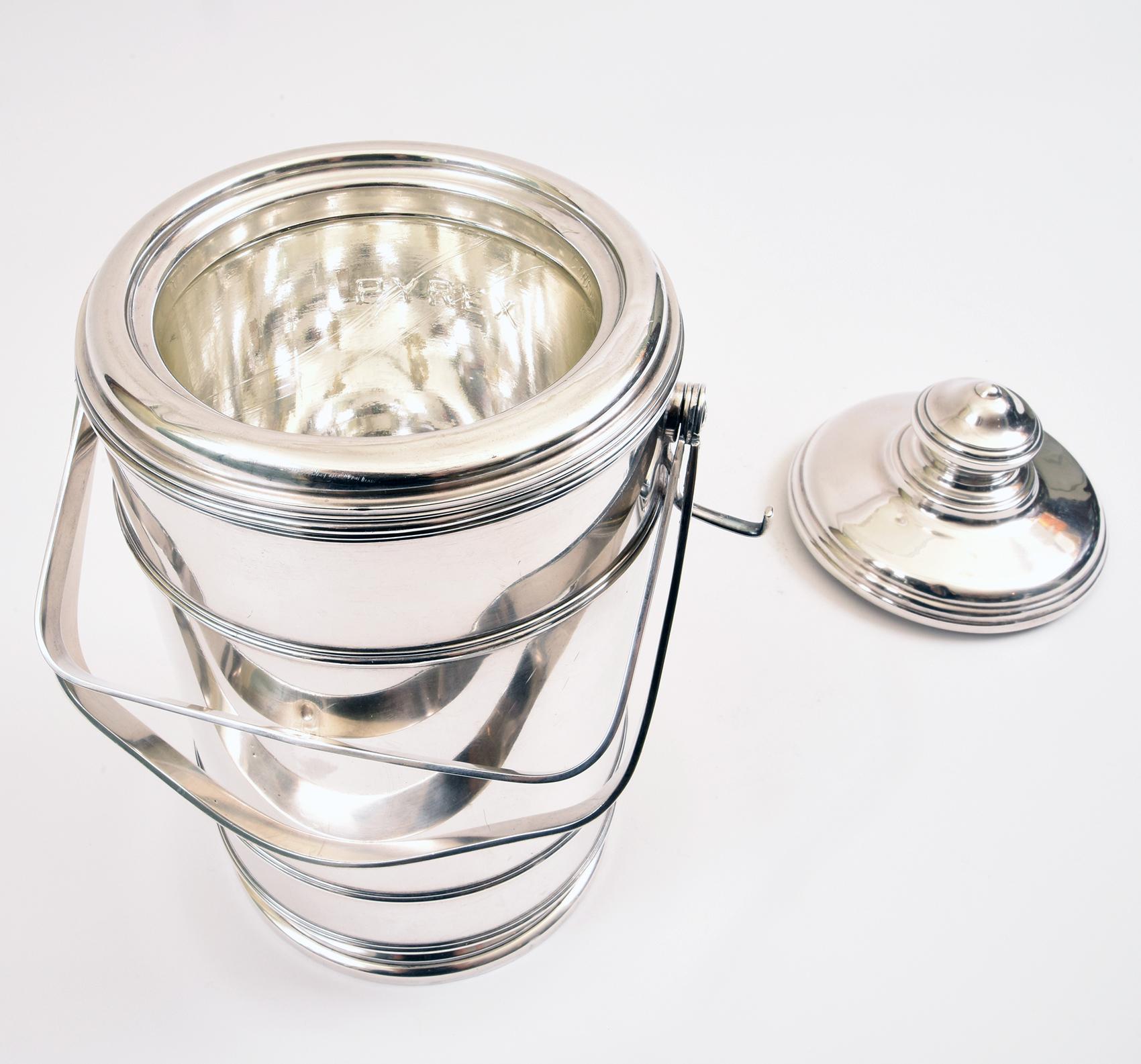 Sterling Silver Cartier Covered Ice Bucket with Two Handles 8