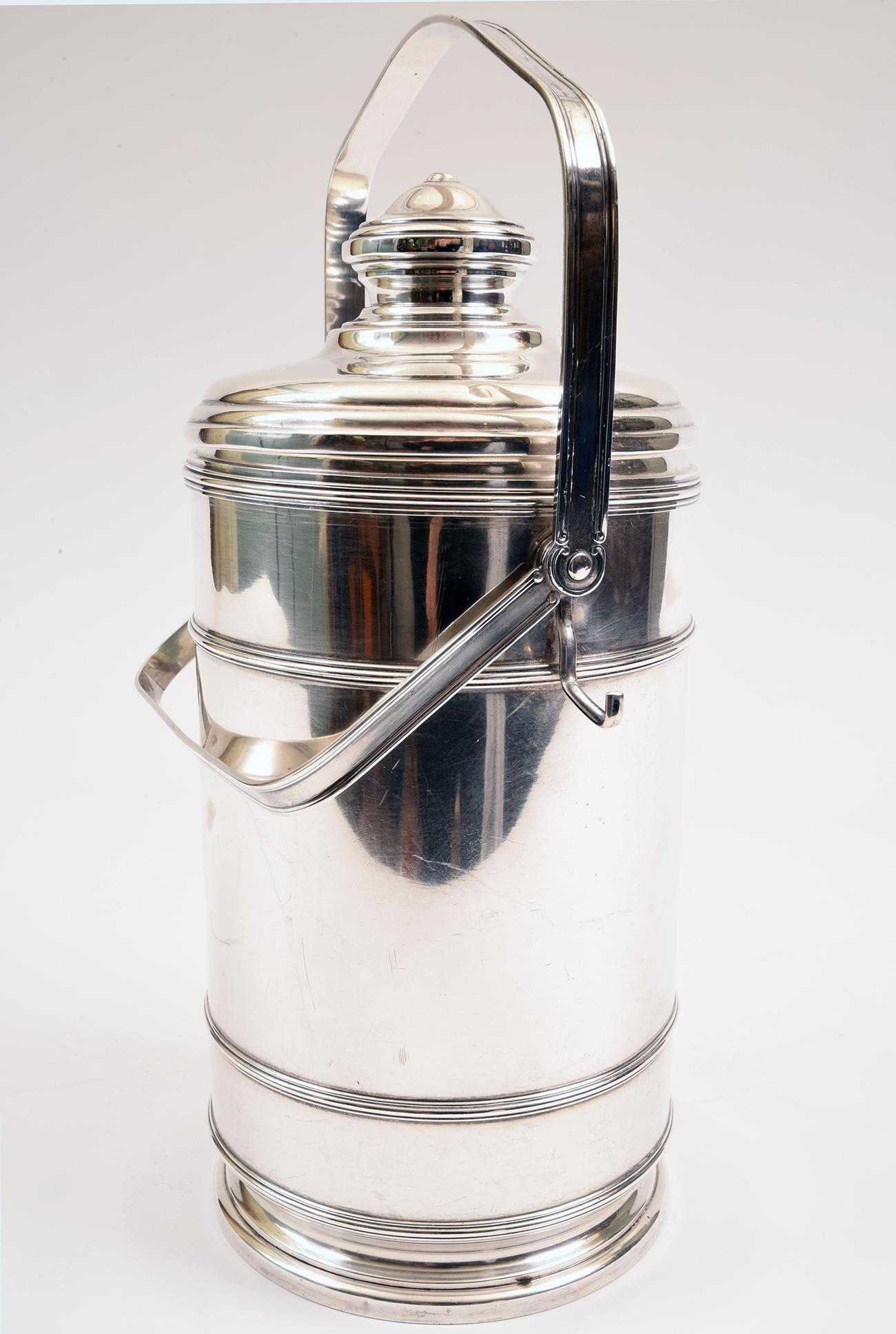 20th Century Sterling Silver Cartier Covered Ice Bucket with Two Handles