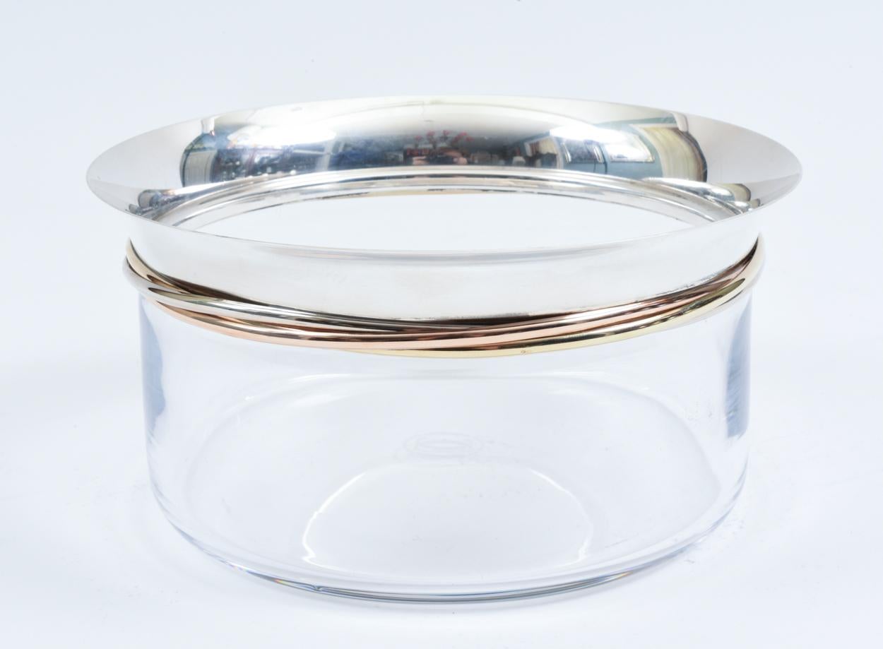 Sterling Silver Cartier Crystal Art Deco Style Caviar Service In Excellent Condition In Tarry Town, NY