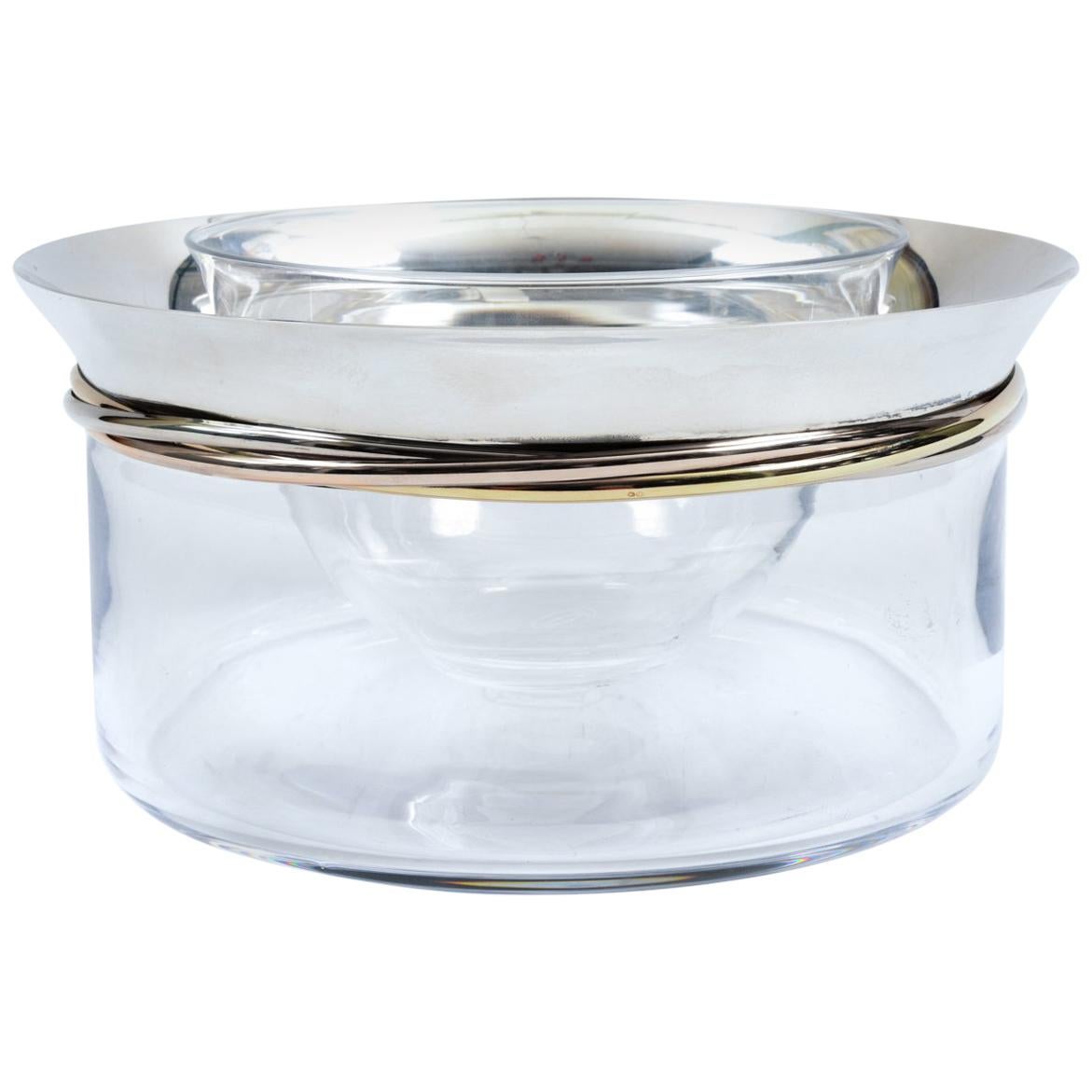 Sterling Silver Cartier Crystal Art Deco Style Caviar Service