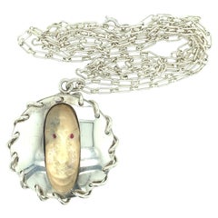 Sterling Silver Carved Face Pendant Necklace