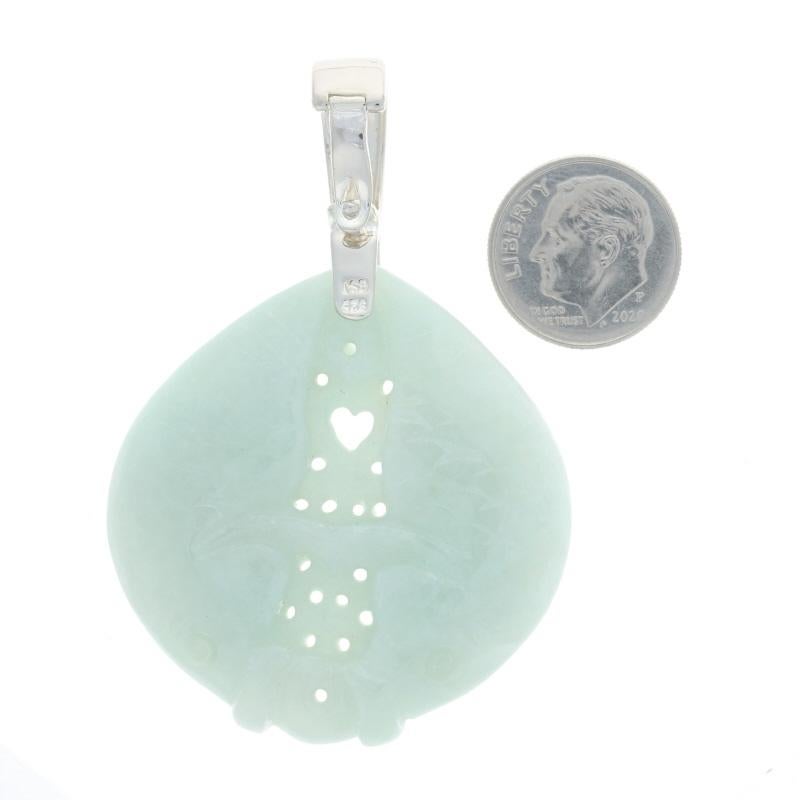 Women's Sterling Silver Carved Jadeite Two Fish Enhancer Pendant - 925 Aquatic Life For Sale
