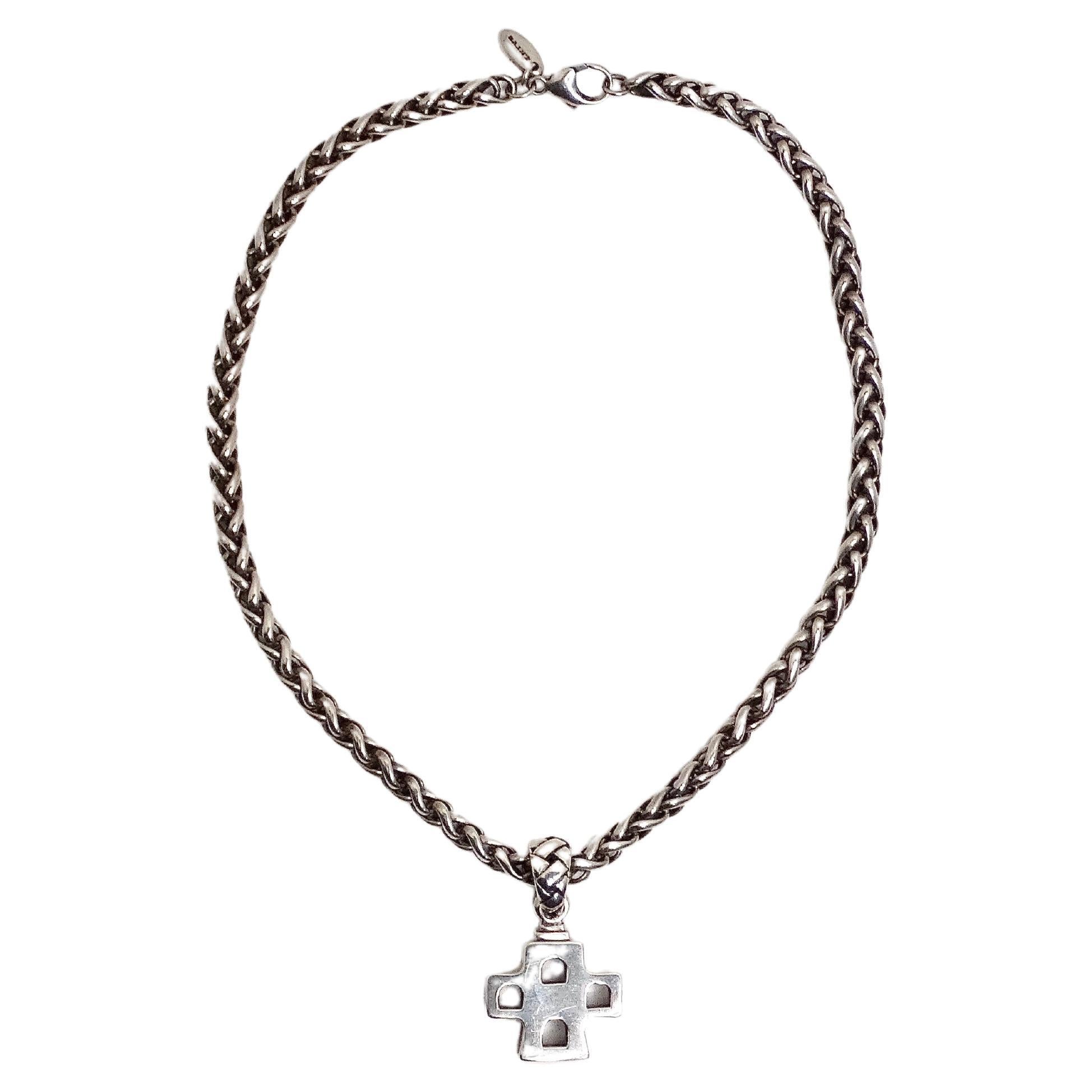 Sterling Silver Casa Cross Rope Chain Necklace