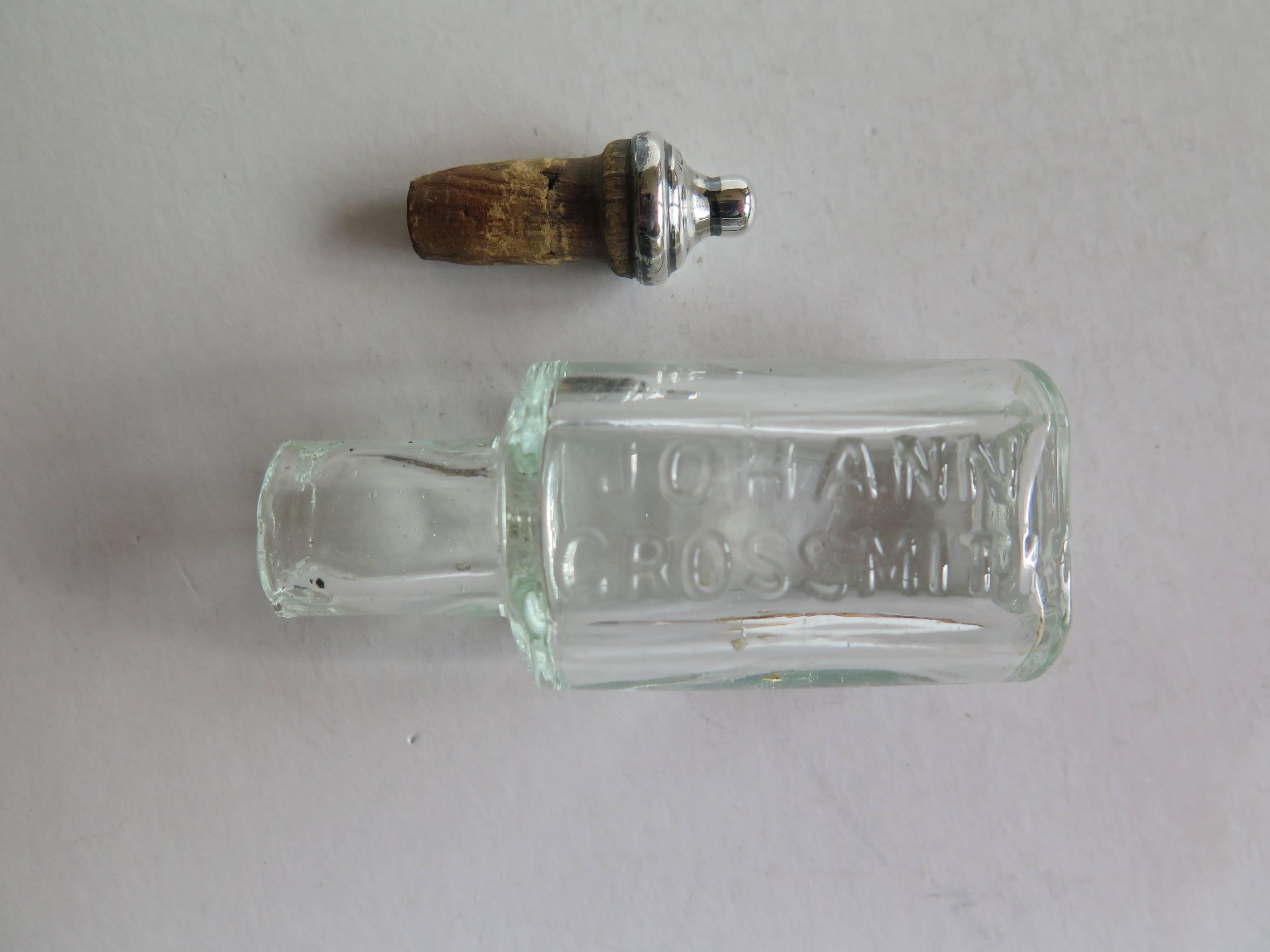 Sterling Silver Cased Glass Perfume or Scent Bottle, Birmingham England, 1904 1