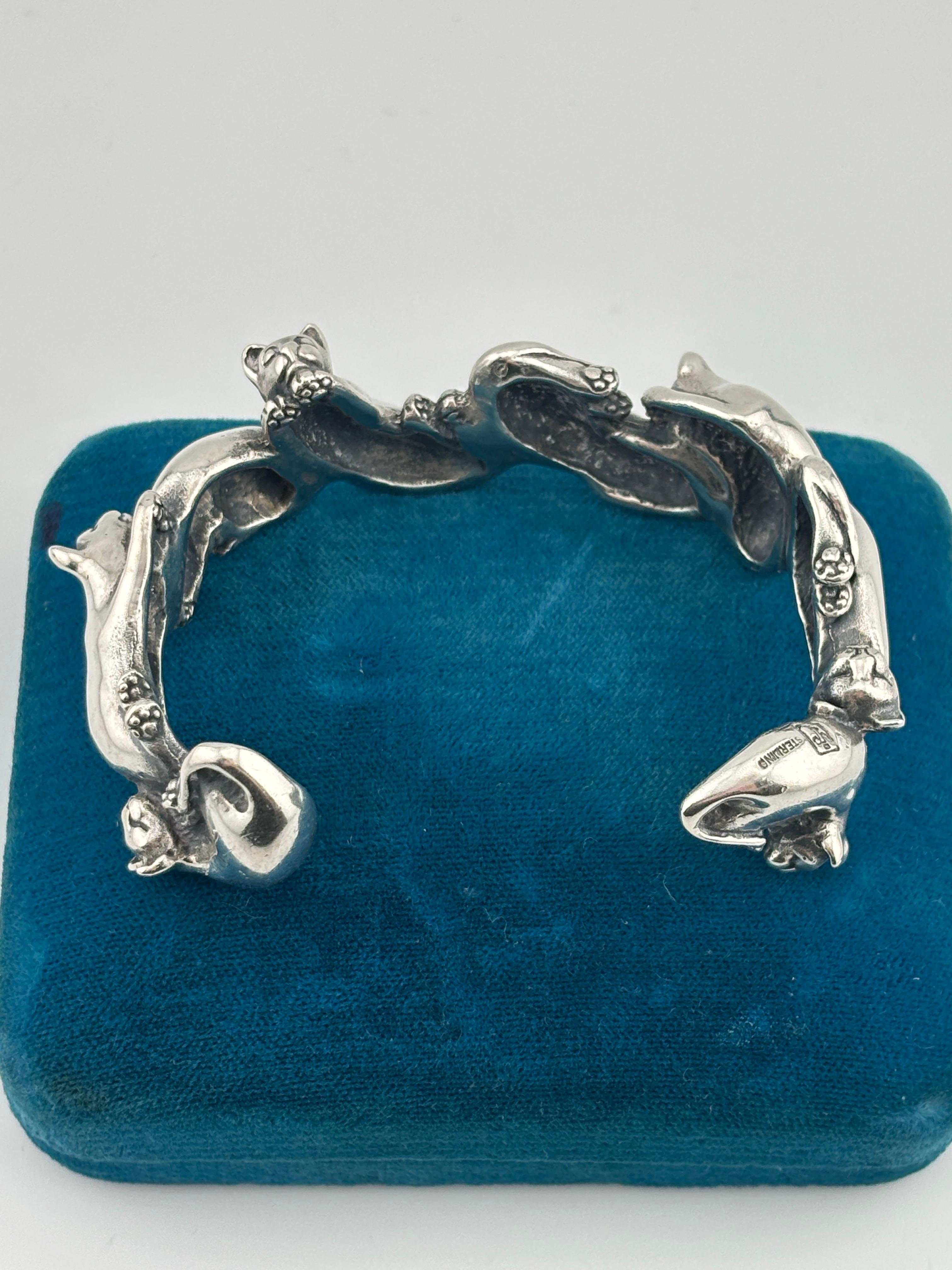 Sterling Silver Cat Cuff Bracelet 6