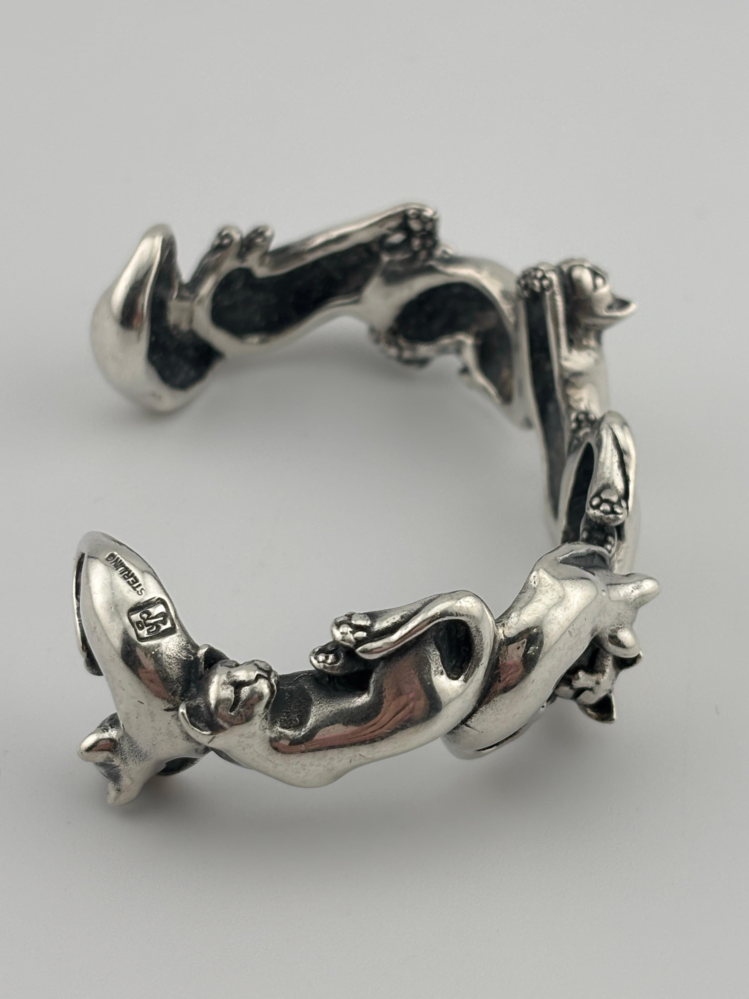 Sterling Silver Cat Cuff Bracelet 7