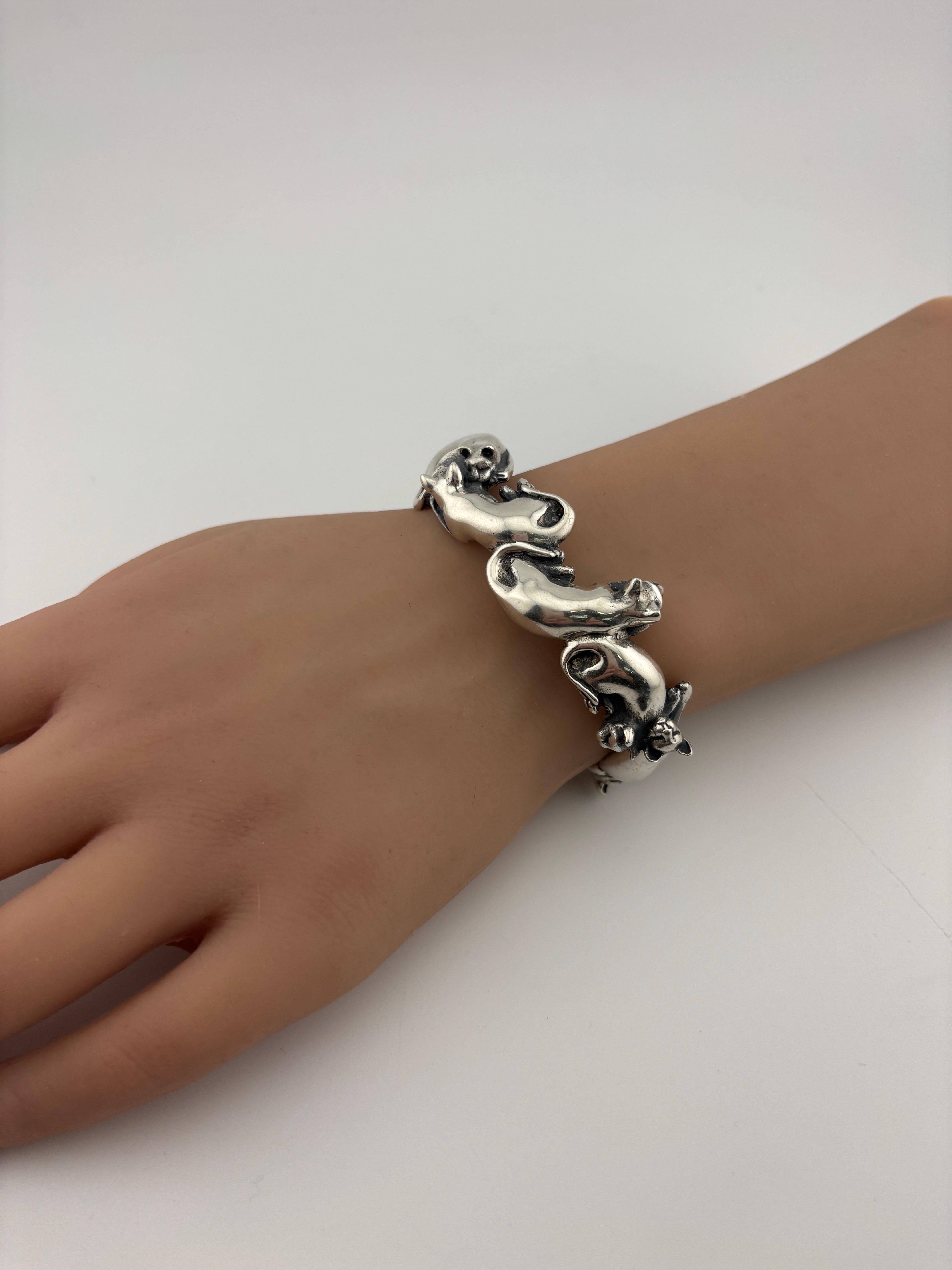 Sterling Silver Cat Cuff Bracelet 8