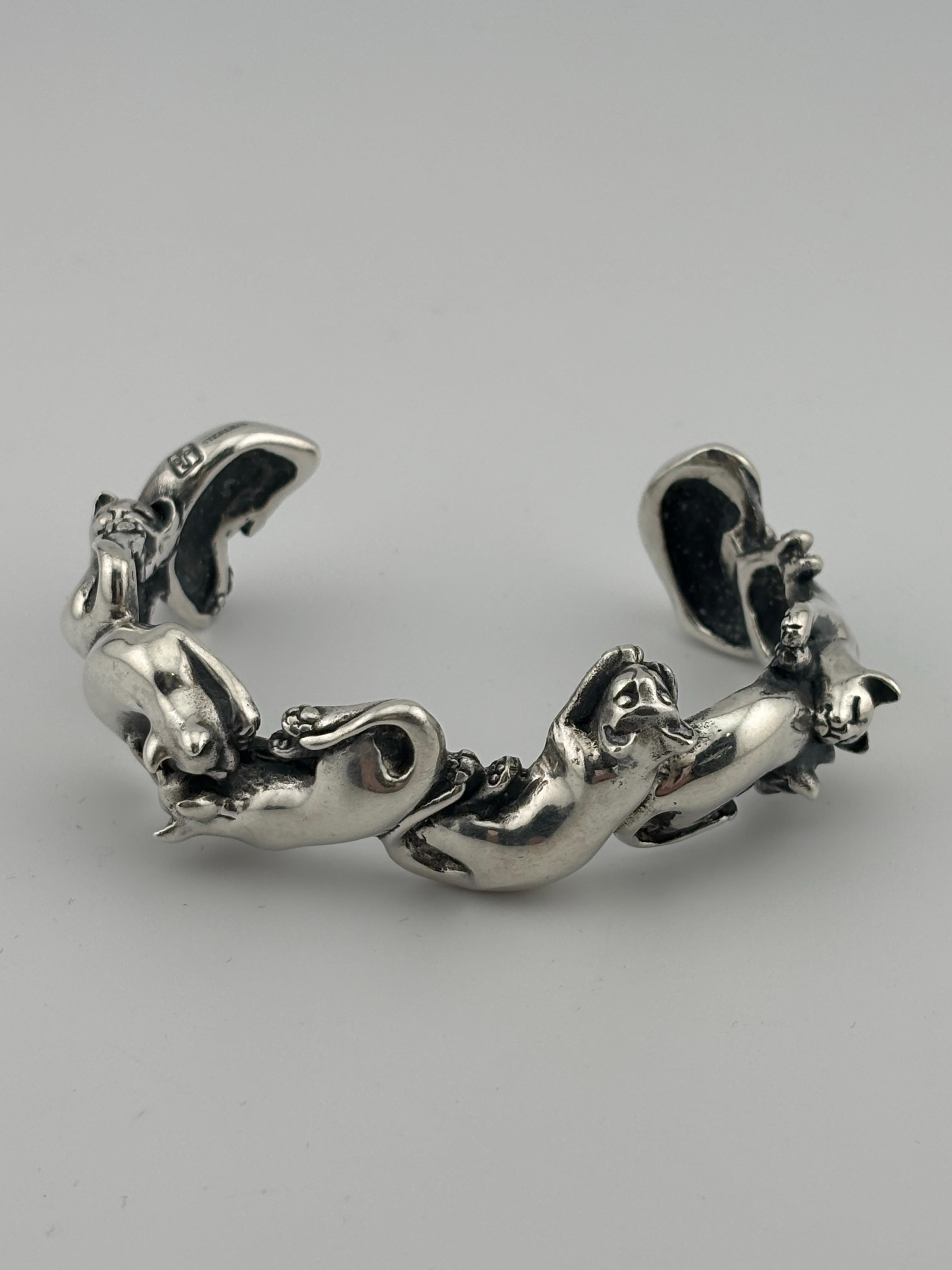 Sterling Silver Cat Cuff Bracelet 11