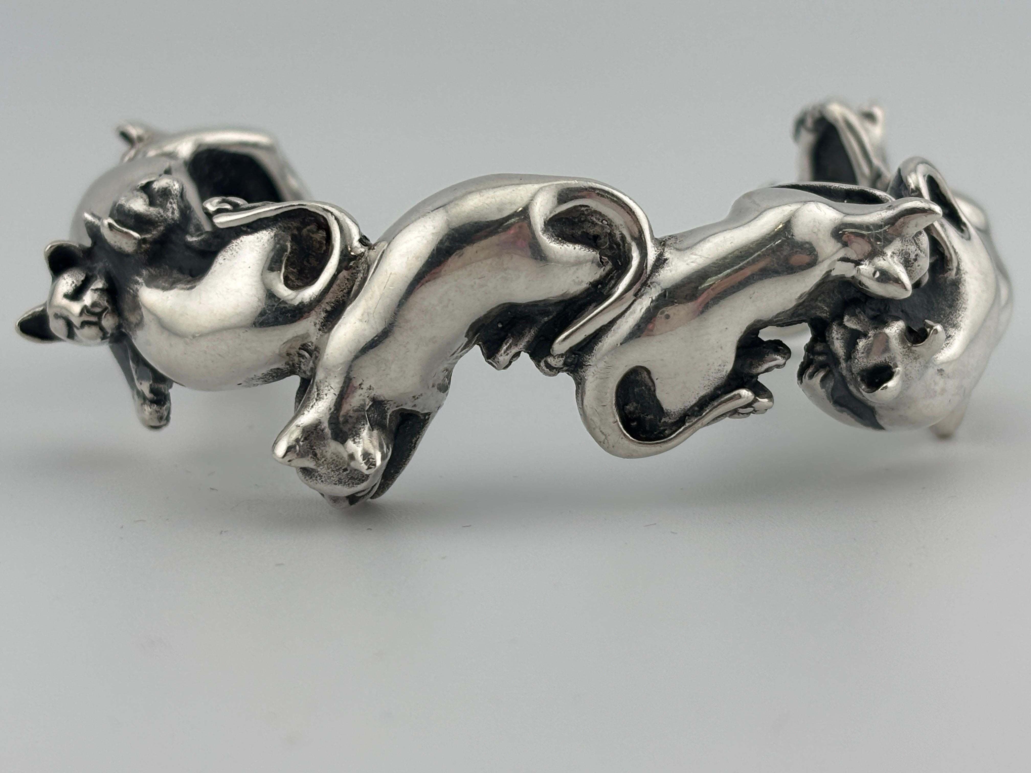 Sterling Silver Cat Cuff Bracelet 13