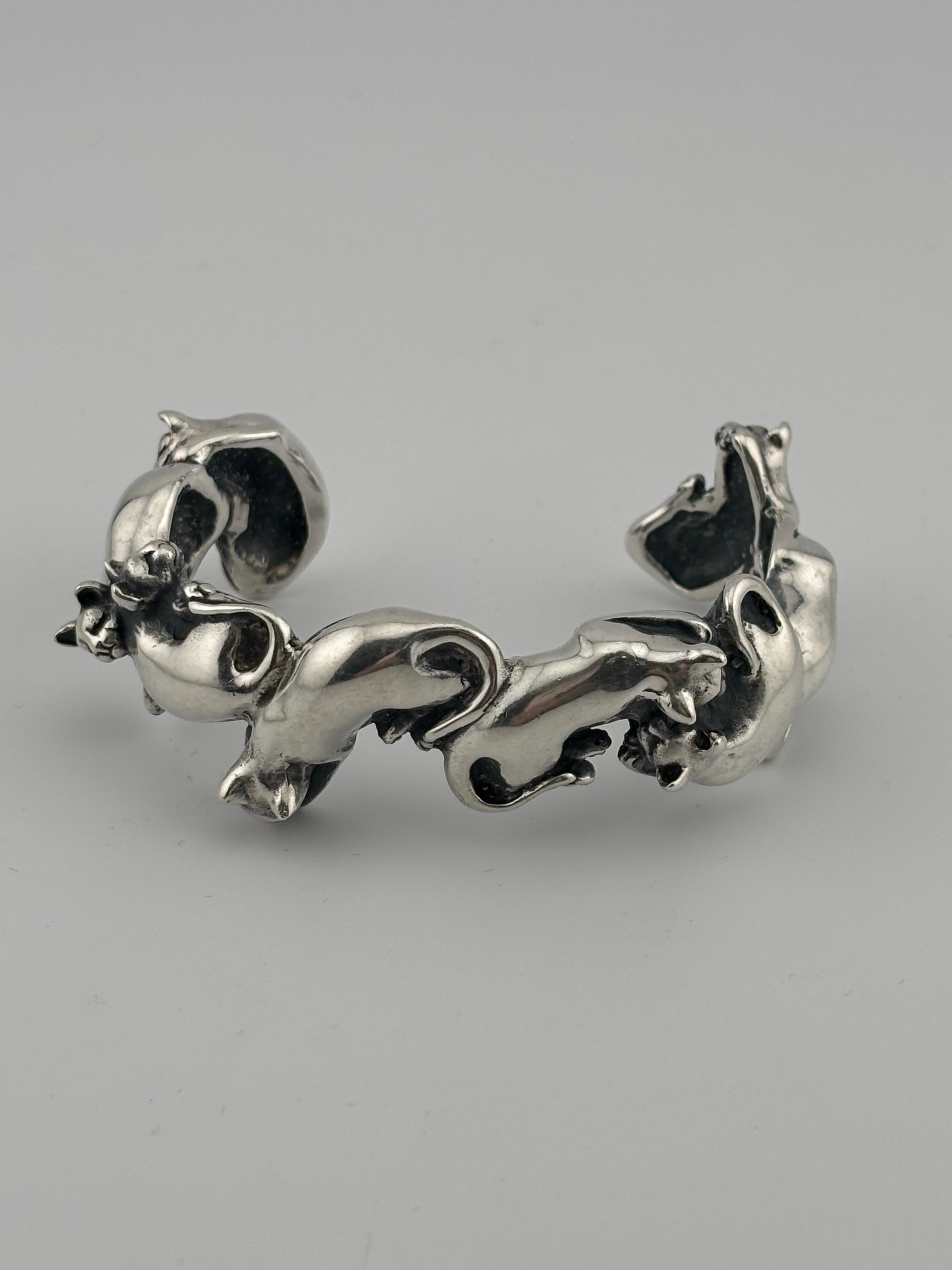 Sterling Silver Cat Cuff Bracelet 14