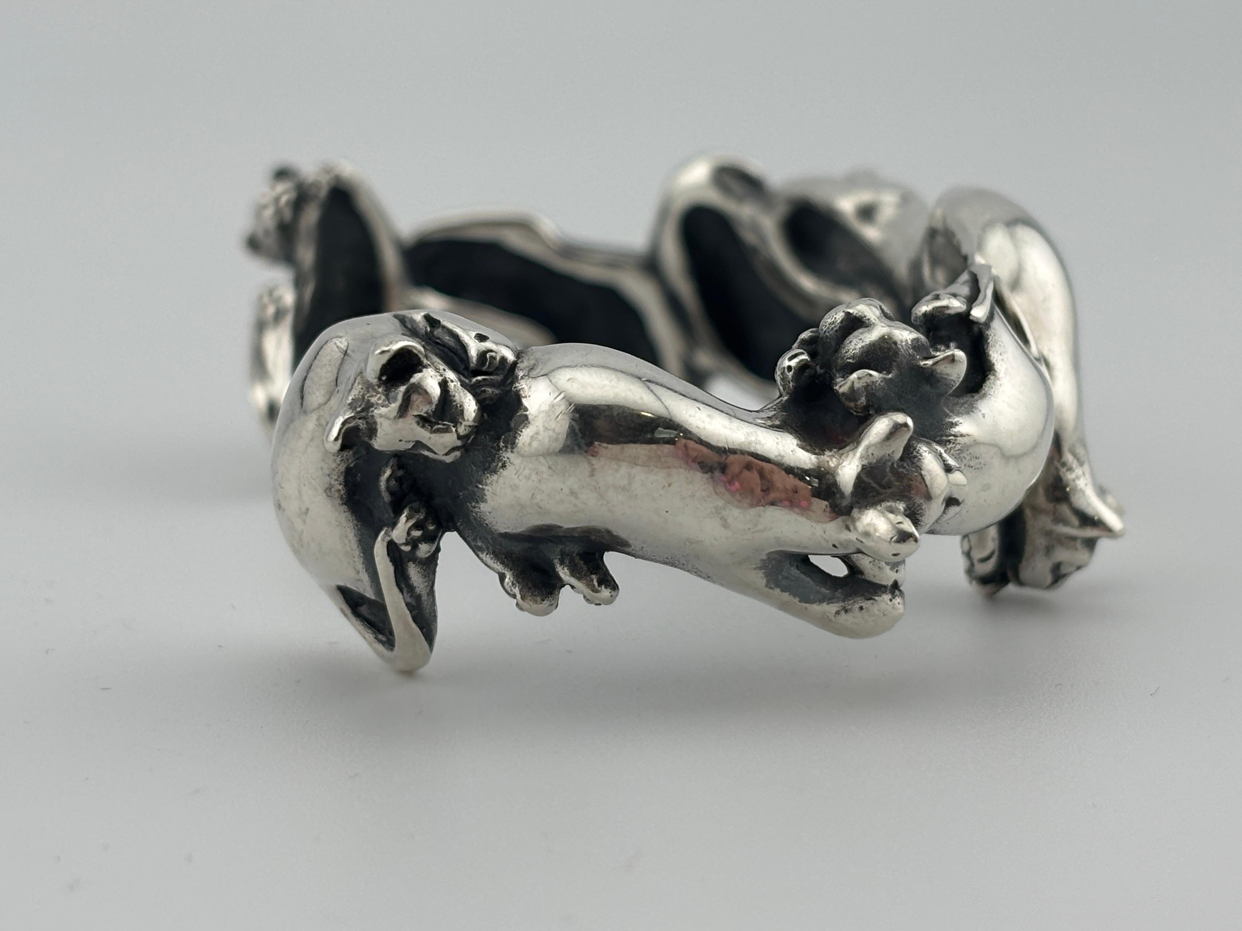 Sterling Silver Cat Cuff Bracelet 15