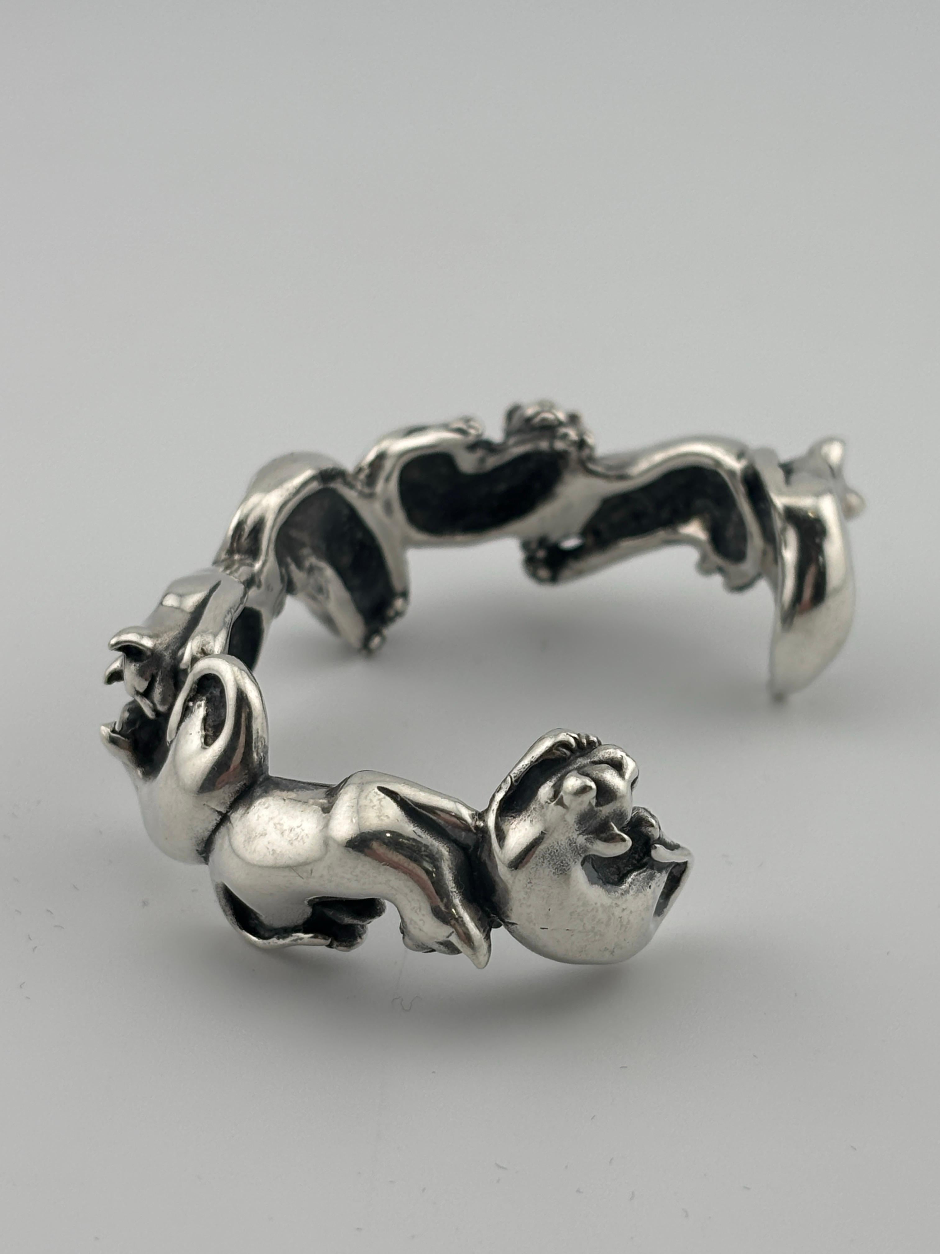 Sterling Silver Cat Cuff Bracelet 16