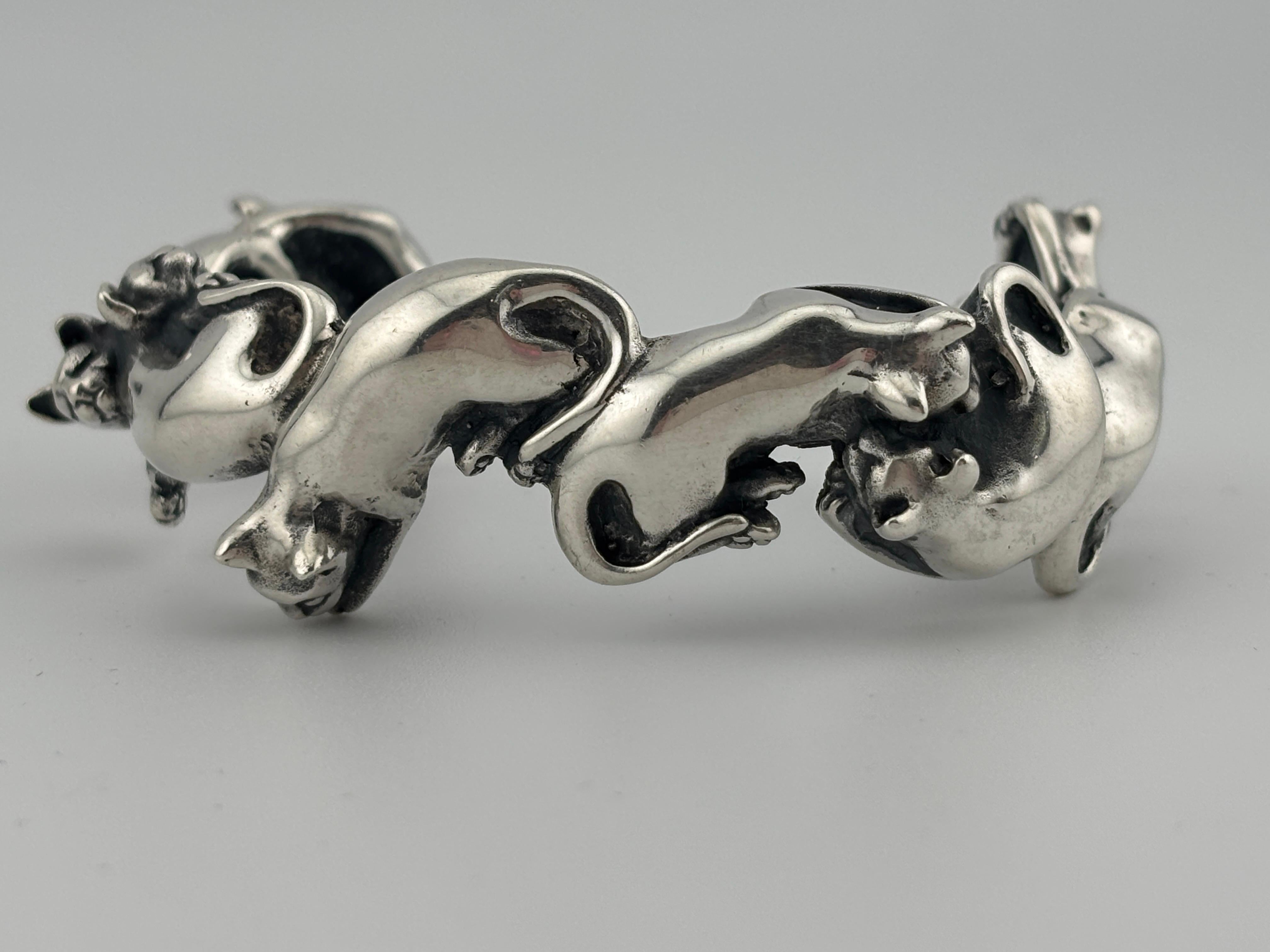 Women's or Men's Sterling Silver Cat Cuff Bracelet