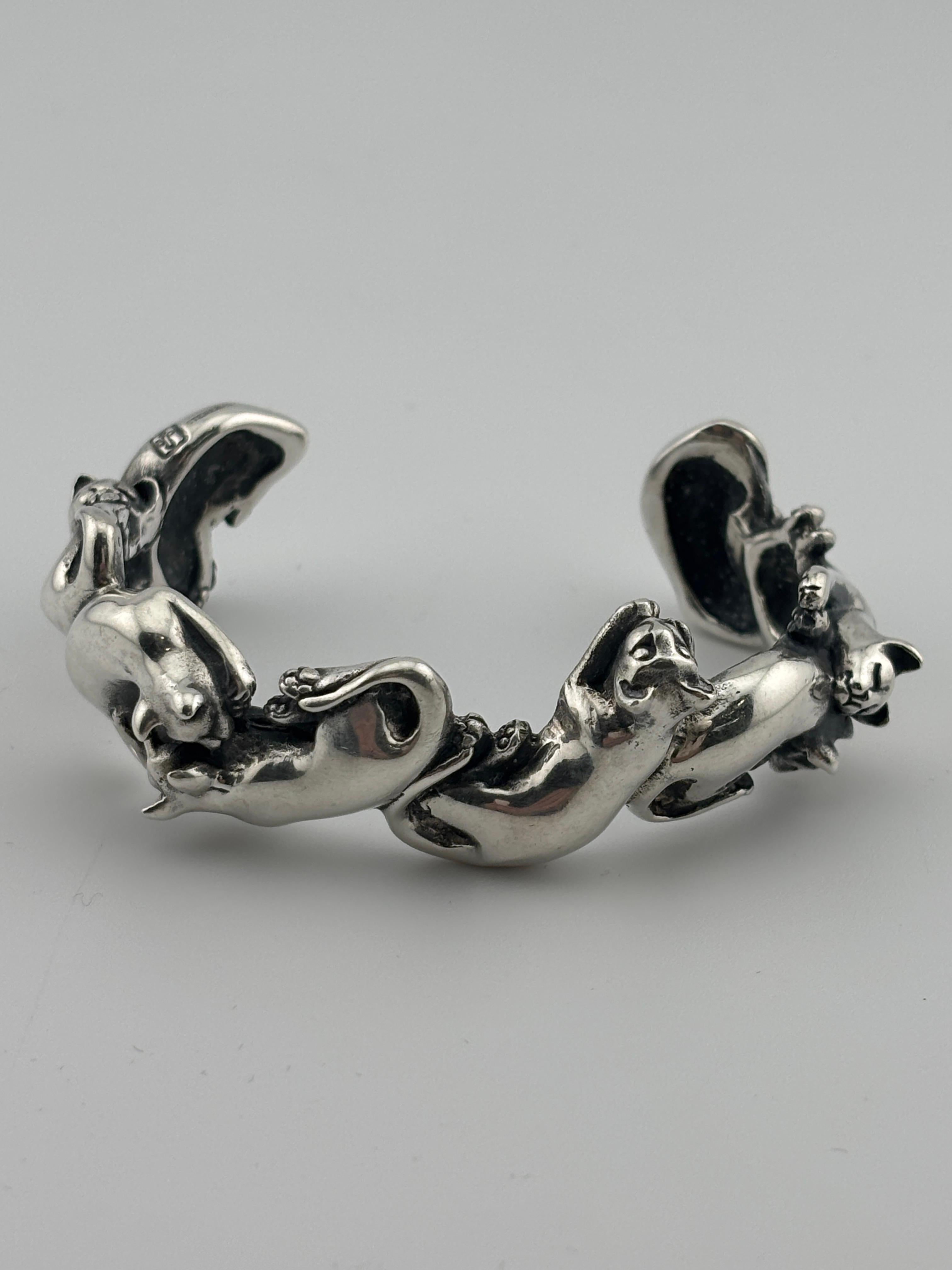Sterling Silver Cat Cuff Bracelet