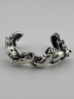 Sterling Silver Cat Cuff Bracelet