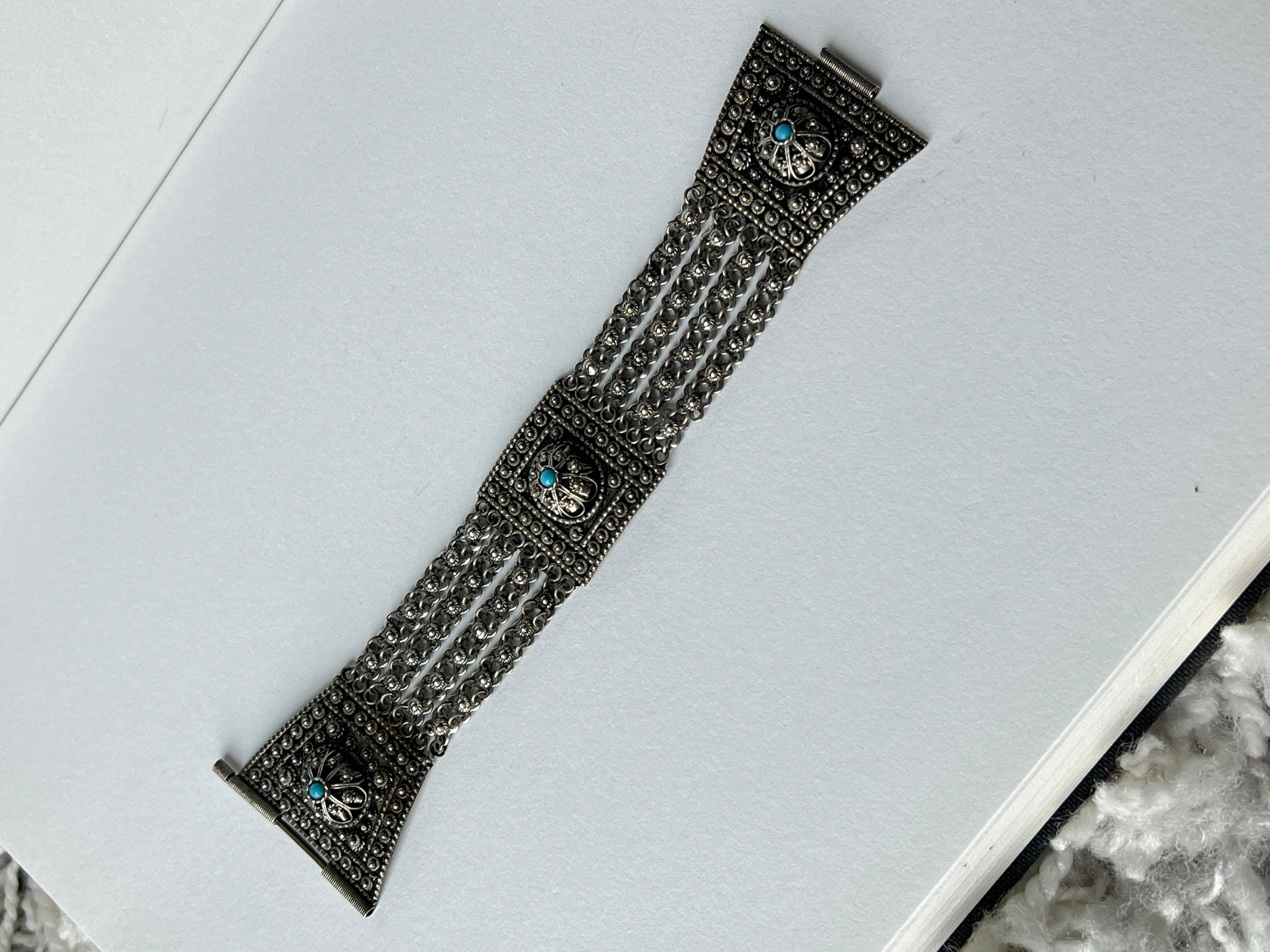 Sterling Silver Caviar and Turquoise Beads Bracelet For Sale 1
