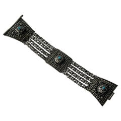 Sterling Silver Caviar and Turquoise Beads Bracelet