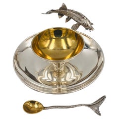 Sterling Silver Caviar Dish and Spoon
