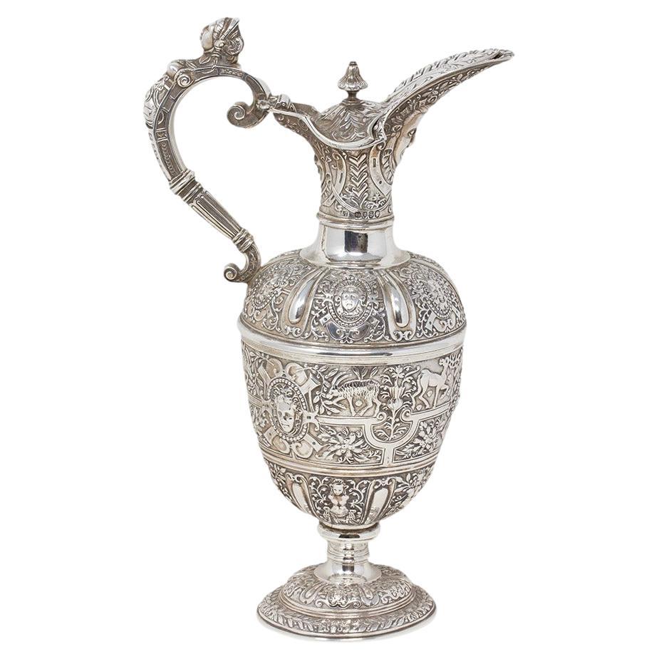 Sterling Silver Cellini Type Ewer by Alfred Ivory