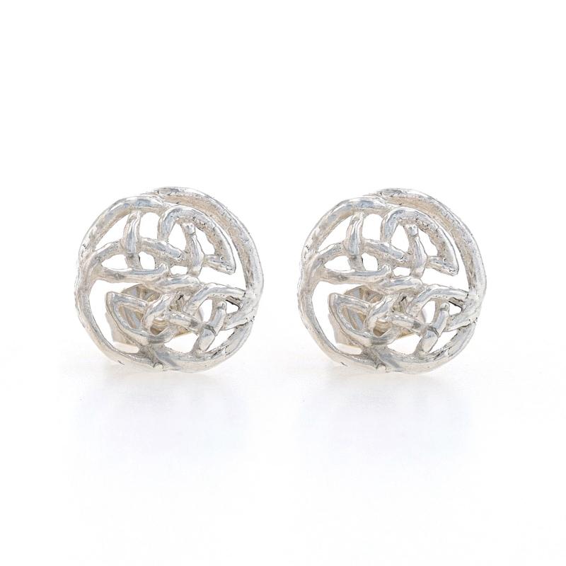 Metal Content: Sterling Silver

Style: Stud
Fastening Type: Butterfly Closures
Theme: Celtic Knot
Features: Open Cut Design

Measurements

Tall: 13/32