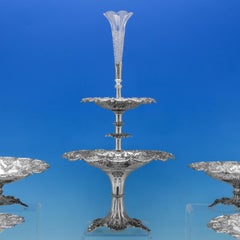 Decorative centrepiece suite of Victorian sterling silver dishes made in 1873