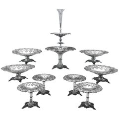 Decorative Victorian Antique Sterling Silver Centrepiece and Suite of 8 Dishes